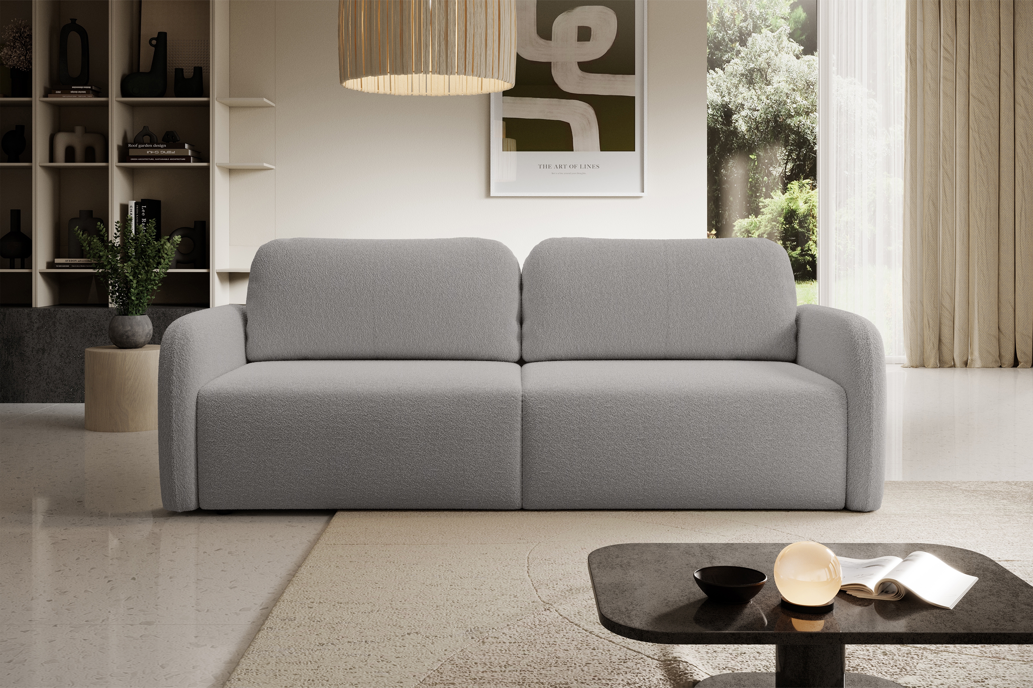 Rozkladacia pohovka Limpik - sivá bouclé Lambi 11 Pohovka s funkciou spania Limpik - šedá boucle Lambi 11