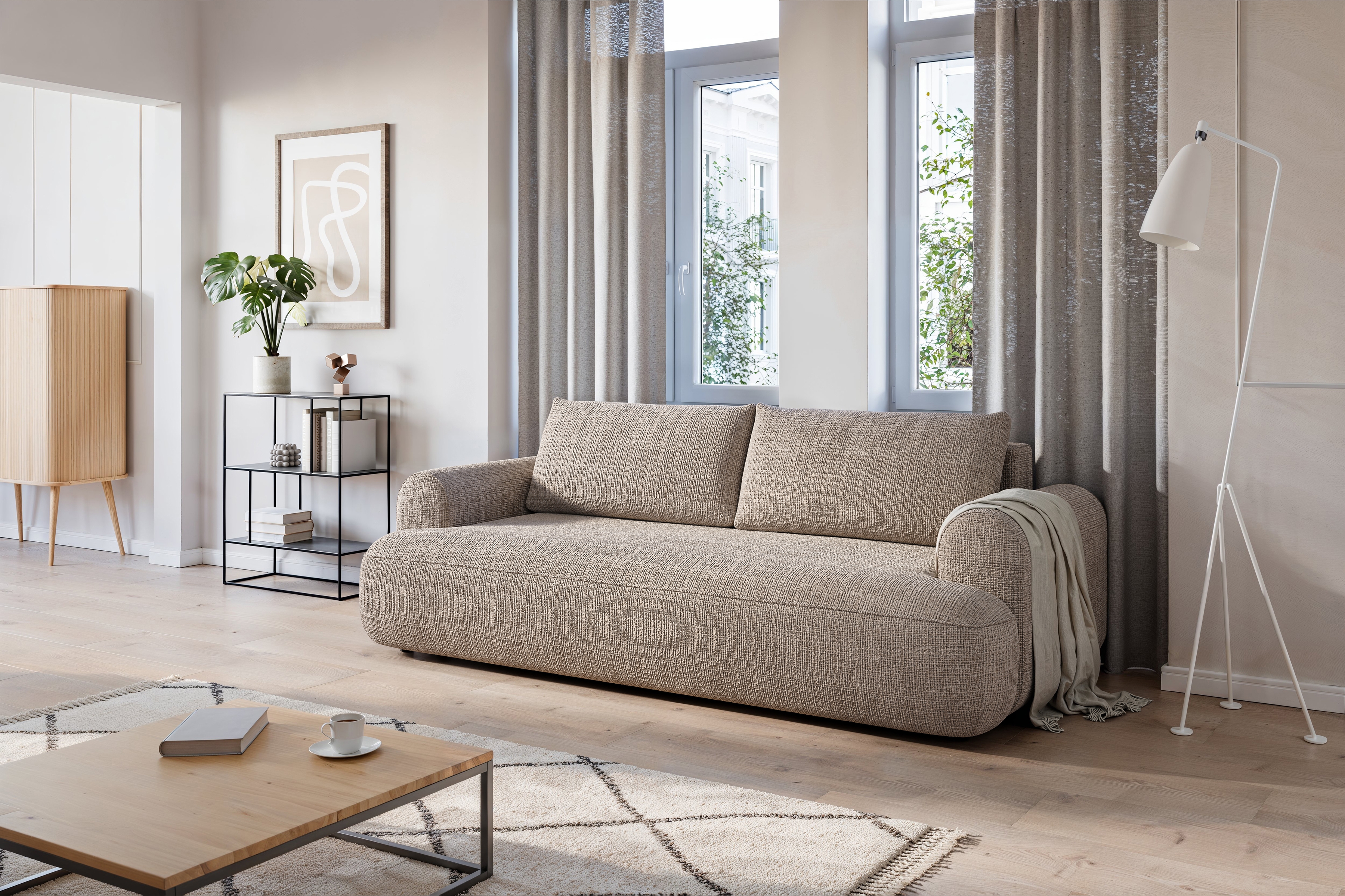 Rozkladacia pohovka Lotulis - béžová žinylka Cremona 14 Pohovka s funkciou spánku Lotulis - béžový šenil Cremona 14