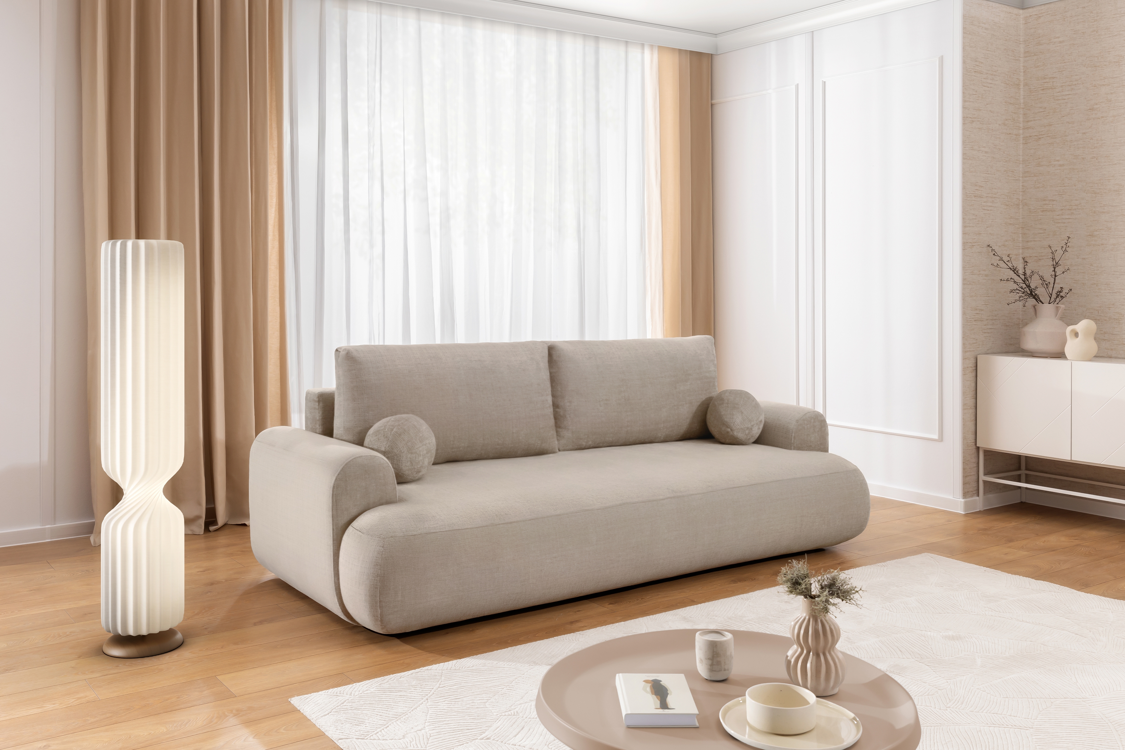 Rozkládací pohovka Lotulis - krémová Blur 01 Pohovka rozkládací Lotulis - kremowa Pletenina hydrofobowa Blur 01