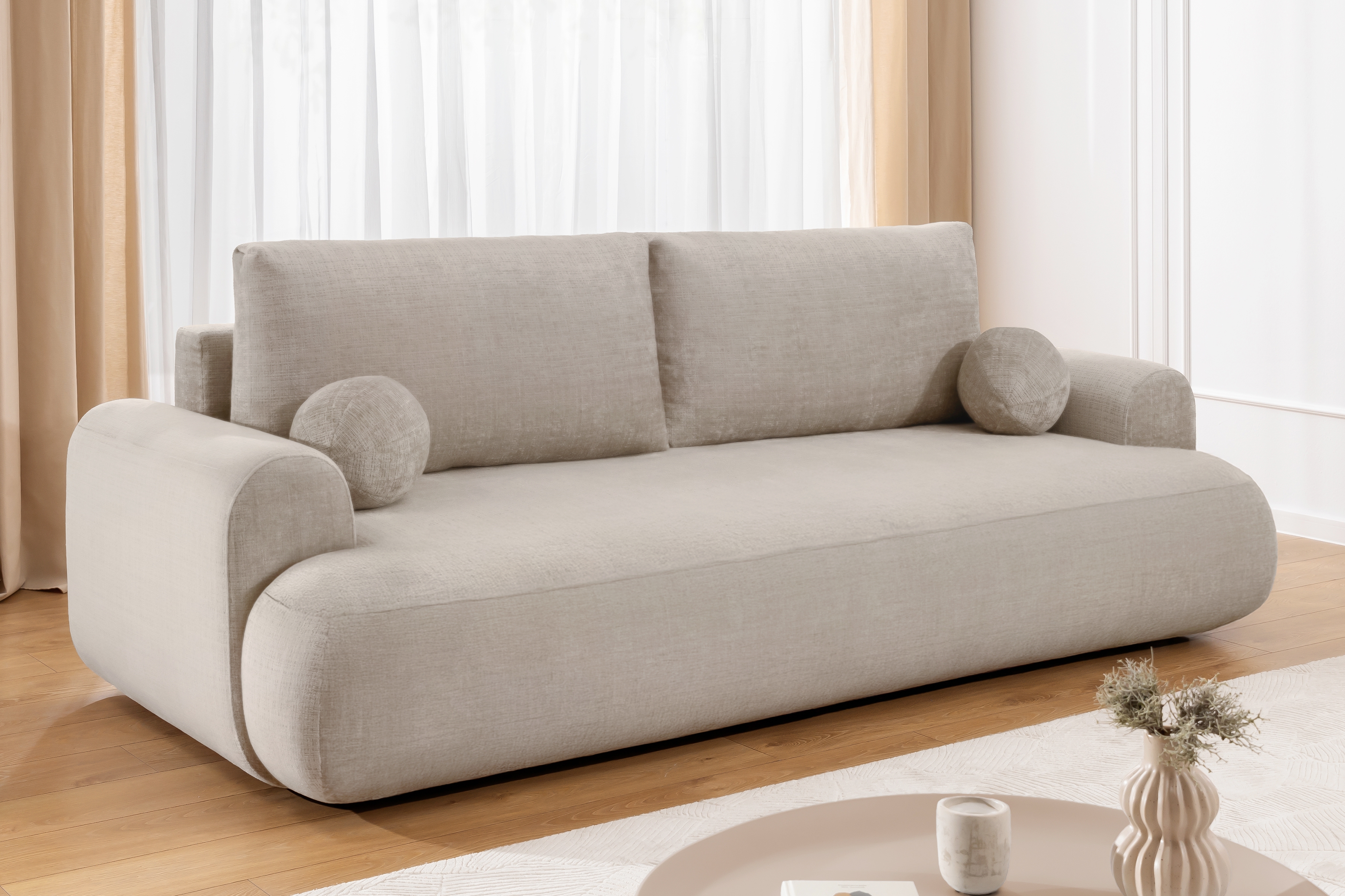 Rozkládací pohovka Lotulis - krémová Blur 01 Pohovka rozkládací Lotulis - kremowa Pletenina hydrofobowa Blur 01