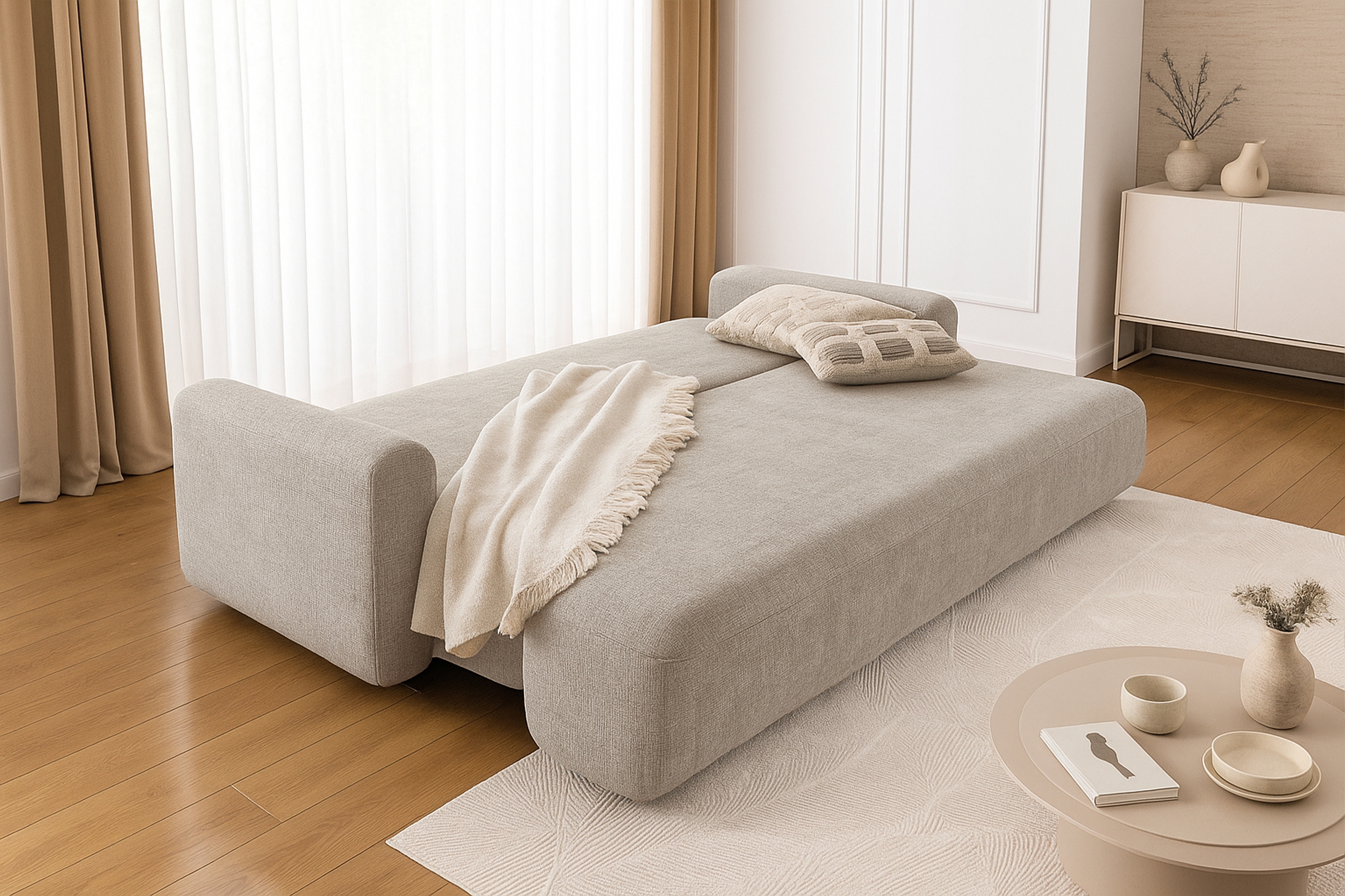 Rozkládací pohovka Lotulis - krémová Blur 01 Pohovka rozkládací Lotulis - kremowa Pletenina hydrofobowa Blur 01