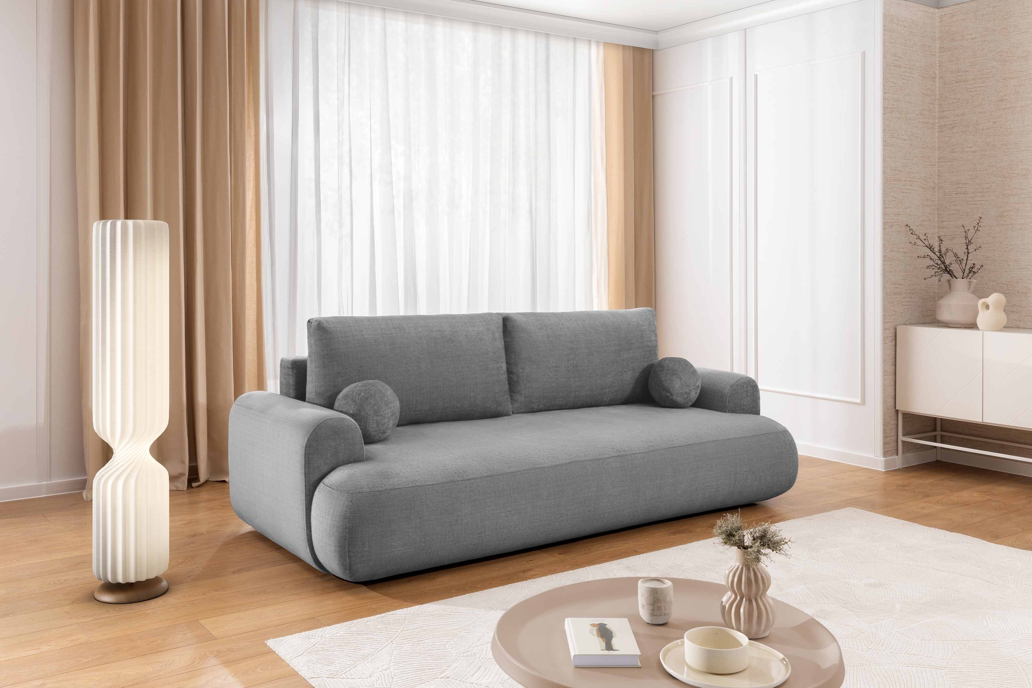 Rozkládací pohovka Lotulis - šedá Blur 18 Pohovka rozkládací Lotulis - šedá Pletenina hydrofobowa Blur 18