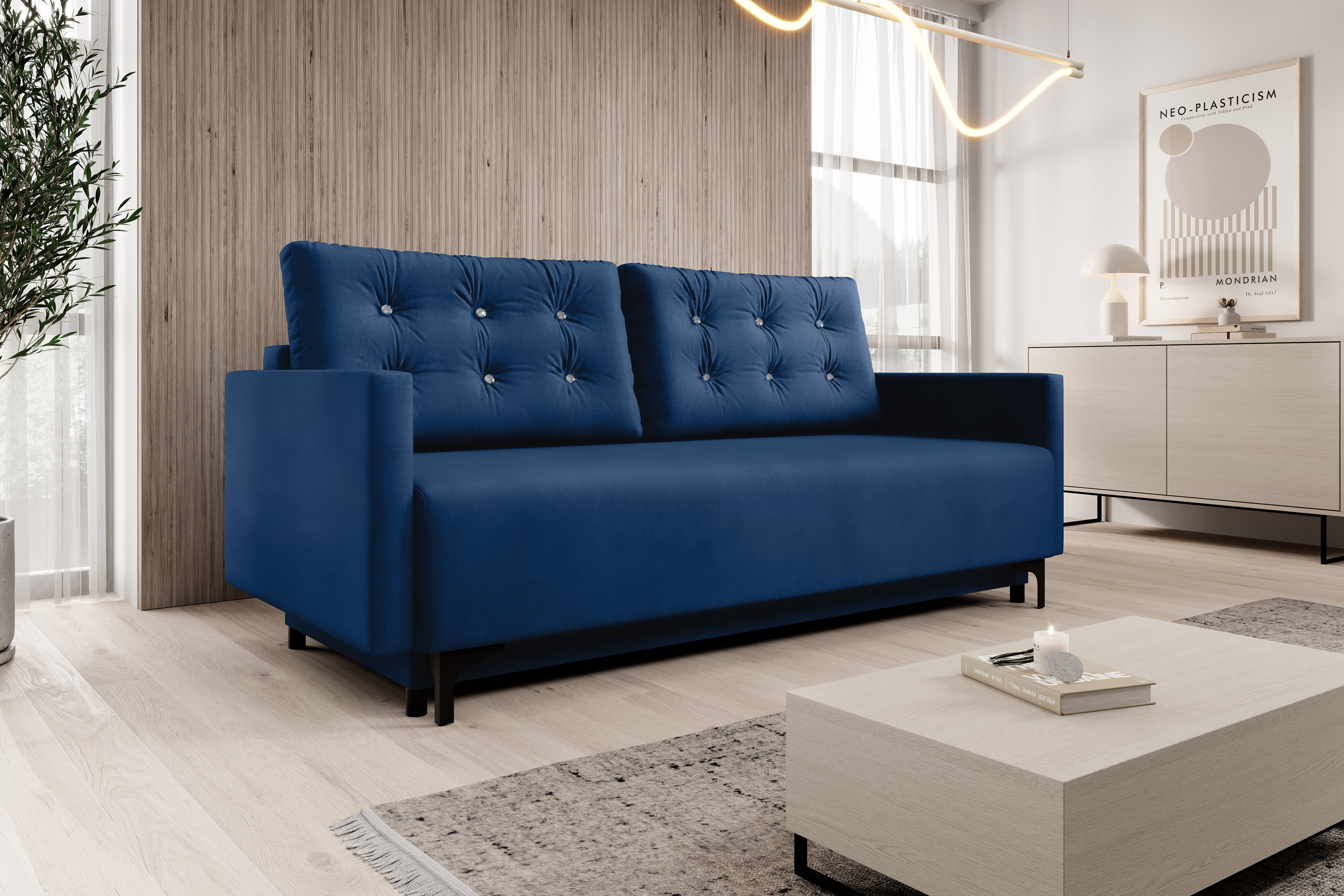 Rozkládací pohovka Megi - tmavě modrý samet Velluto 25 Pohovka rozkládací Megi - tmavě modrá samet Velluto 25