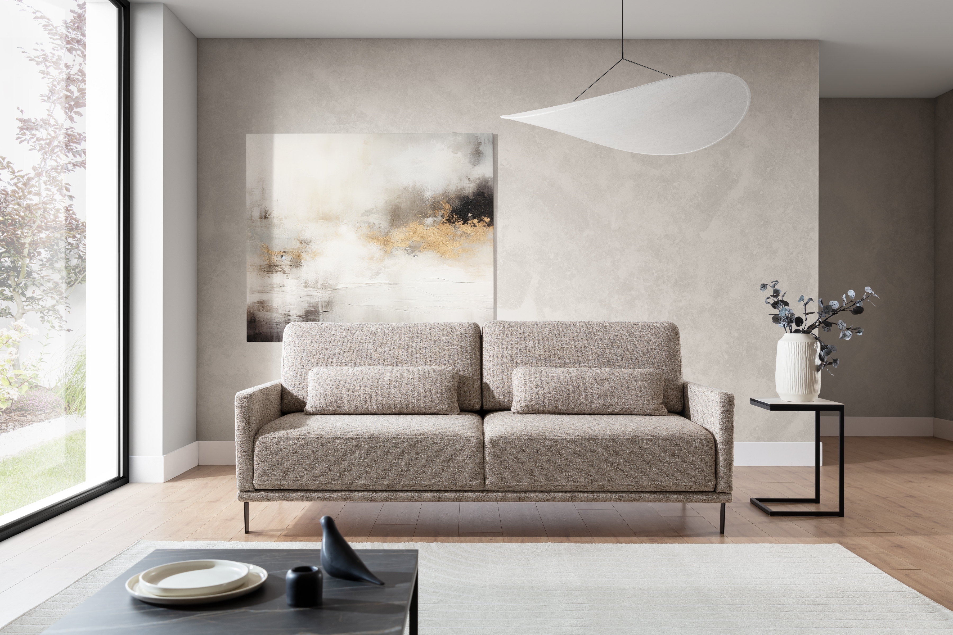 Rozkladacia pohovka Meloria - béžová ľahkočistiaca látka Corbett 23 - Limitovaná ponuka Pohovka s funkciou spánku Meloria - Béžová látka ľahkočistiaca Corbett 23