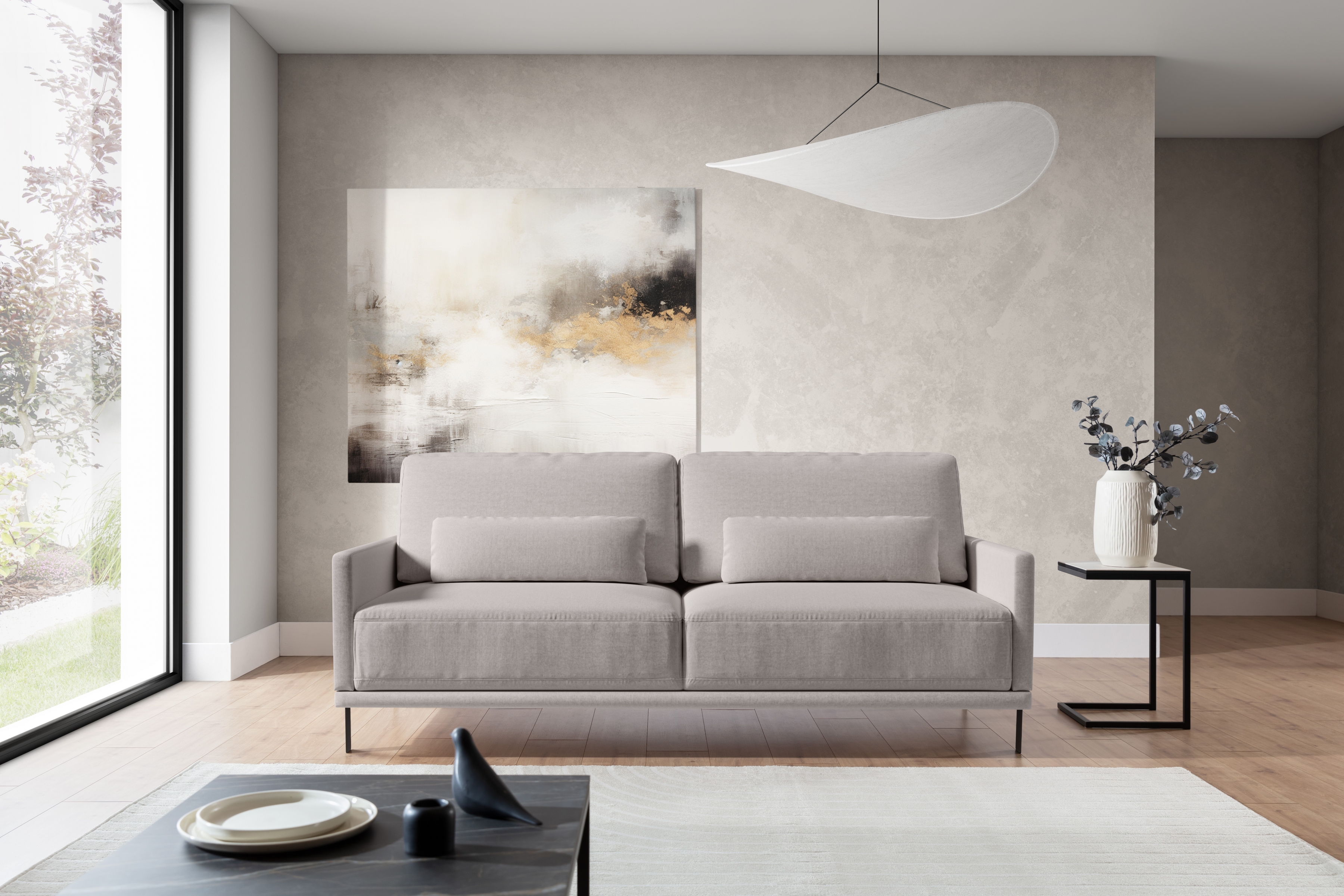 Rozkladacia pohovka Meloria - béžová ľahkočistiaca pletenina Maya 01 Pohovka do obývacej izby