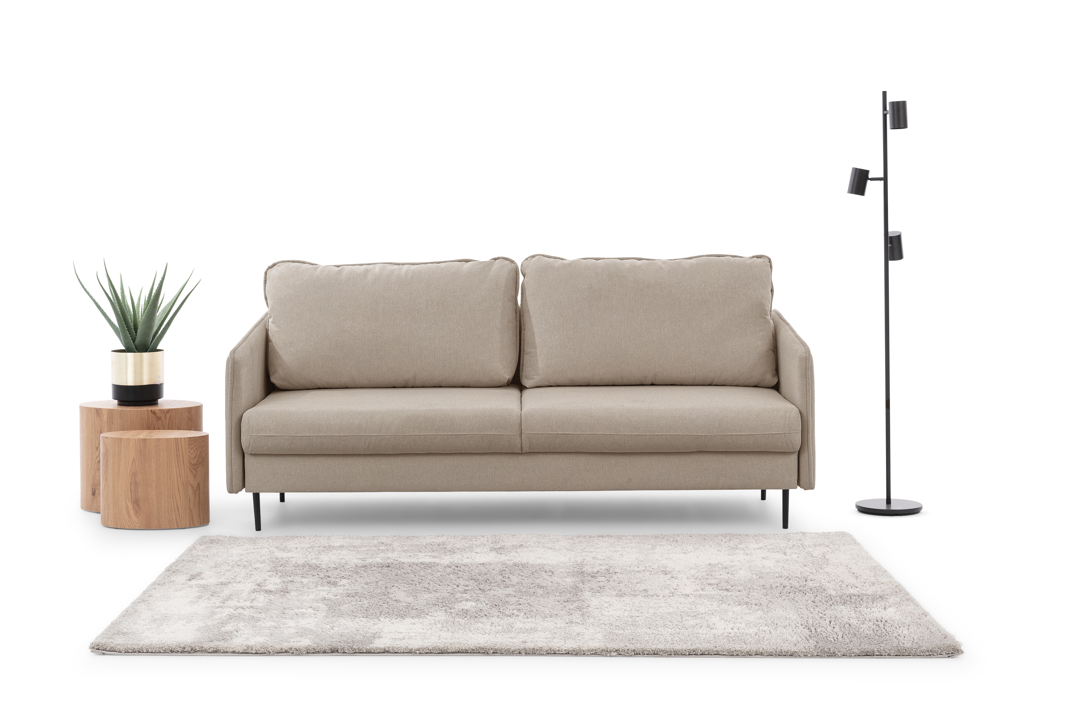 Rozkladacia pohovka Taila s funkciou spania - béžová pletená látka Storm 06 / čierne nohy Pohovka s funkciou spánku Taila - Béžová plecionka Storm 06 / čierny nožičky