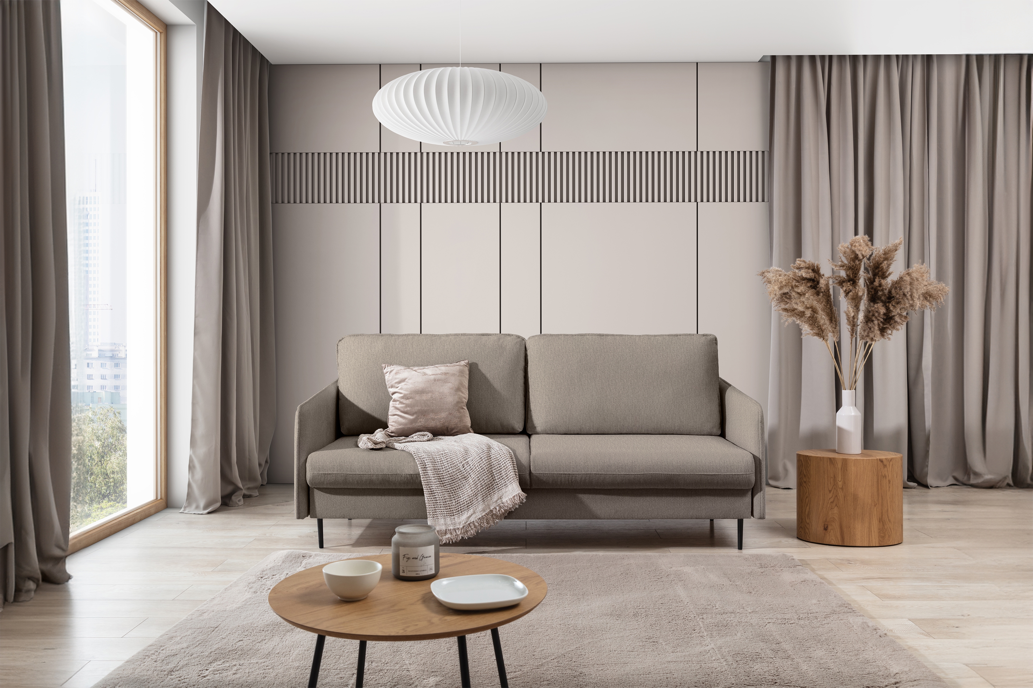 Pohovka s funkciou spánku Taila - Rosario 461 Pohovka s funkciou spánku Taila - ciemnobezowa plecionka Rosario 461 / čierny nožičky