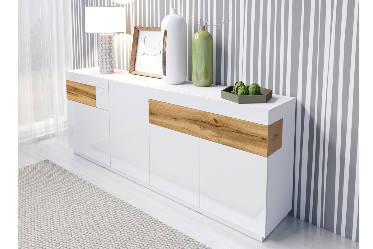 Komoda so zásuvkami Silke 25 - biely lesk / Dub wotan biely Nábytok w polysku 