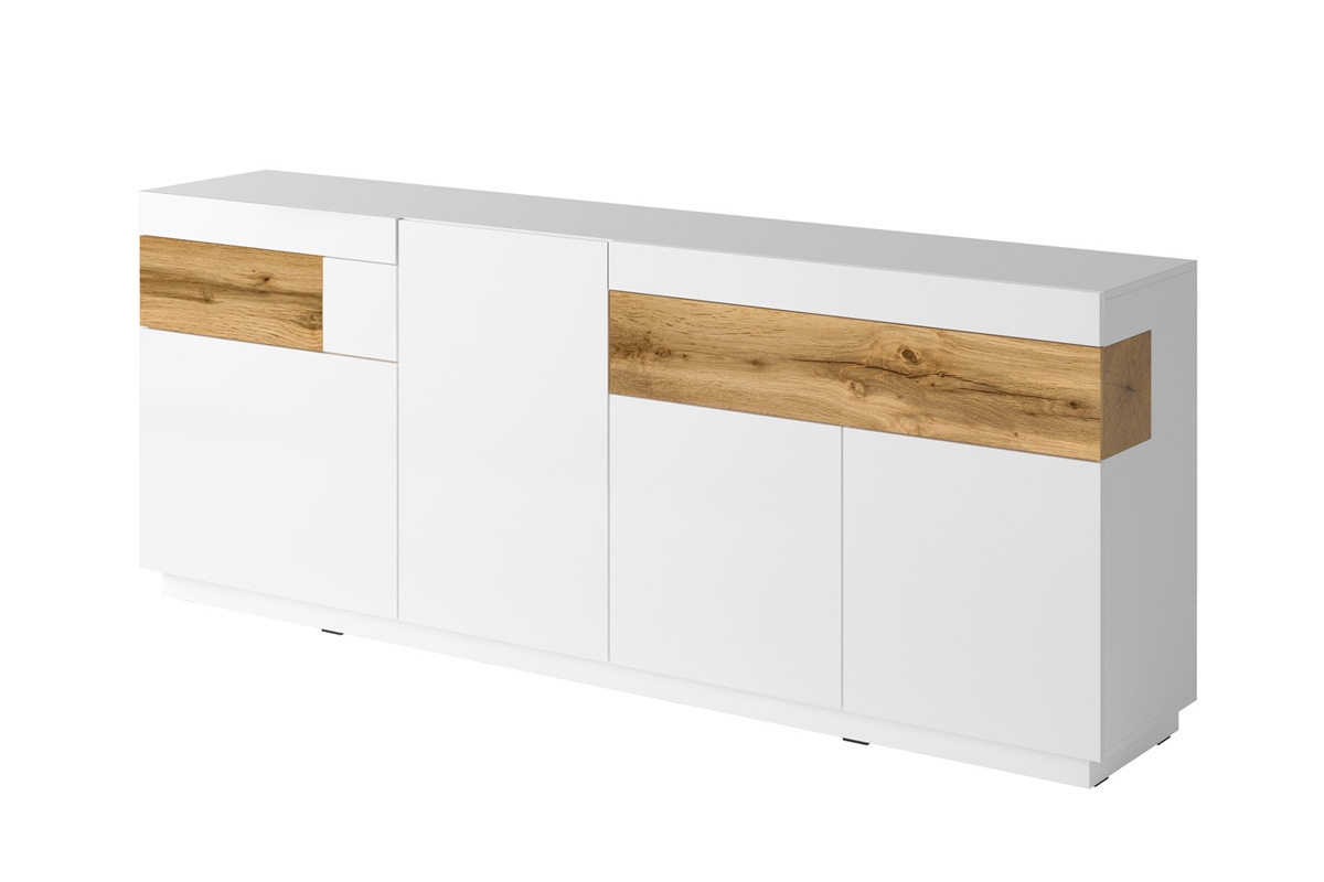 Komoda so zásuvkami Silke 25 - biely lesk / Dub wotan Biela Komoda 
