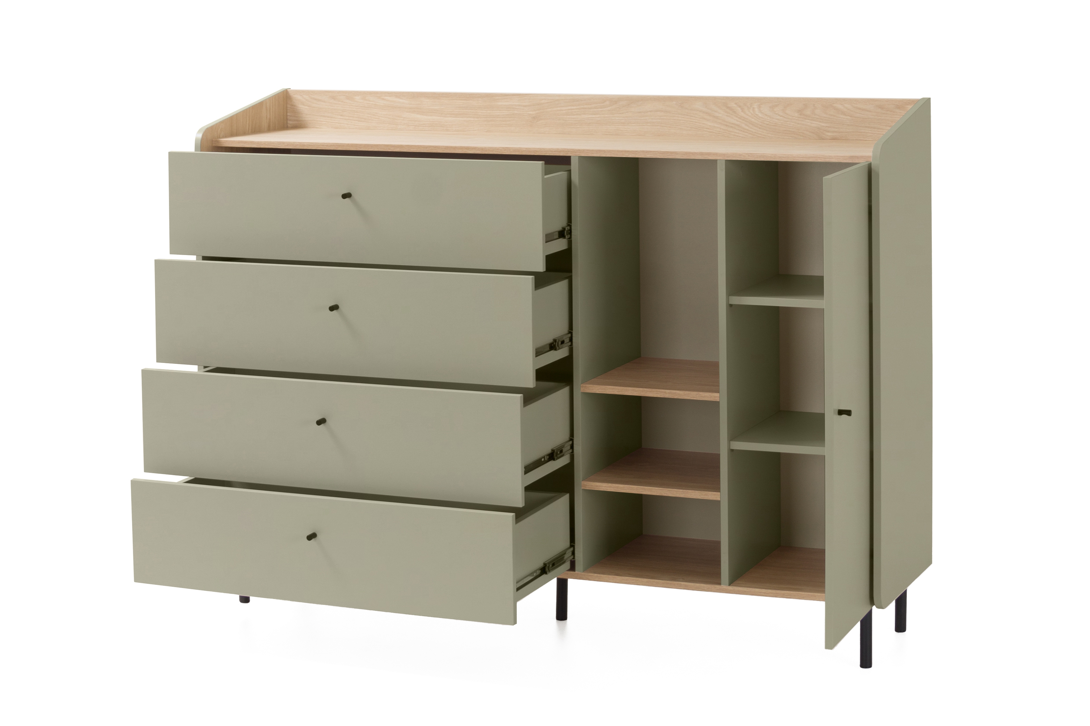 Komoda se zásuvkami Alessio 155 cm - eukaliptus / dub baltic dune Komoda Alessio 7 se zásuvkami 155 cm - eukaliptus / dub olejowany