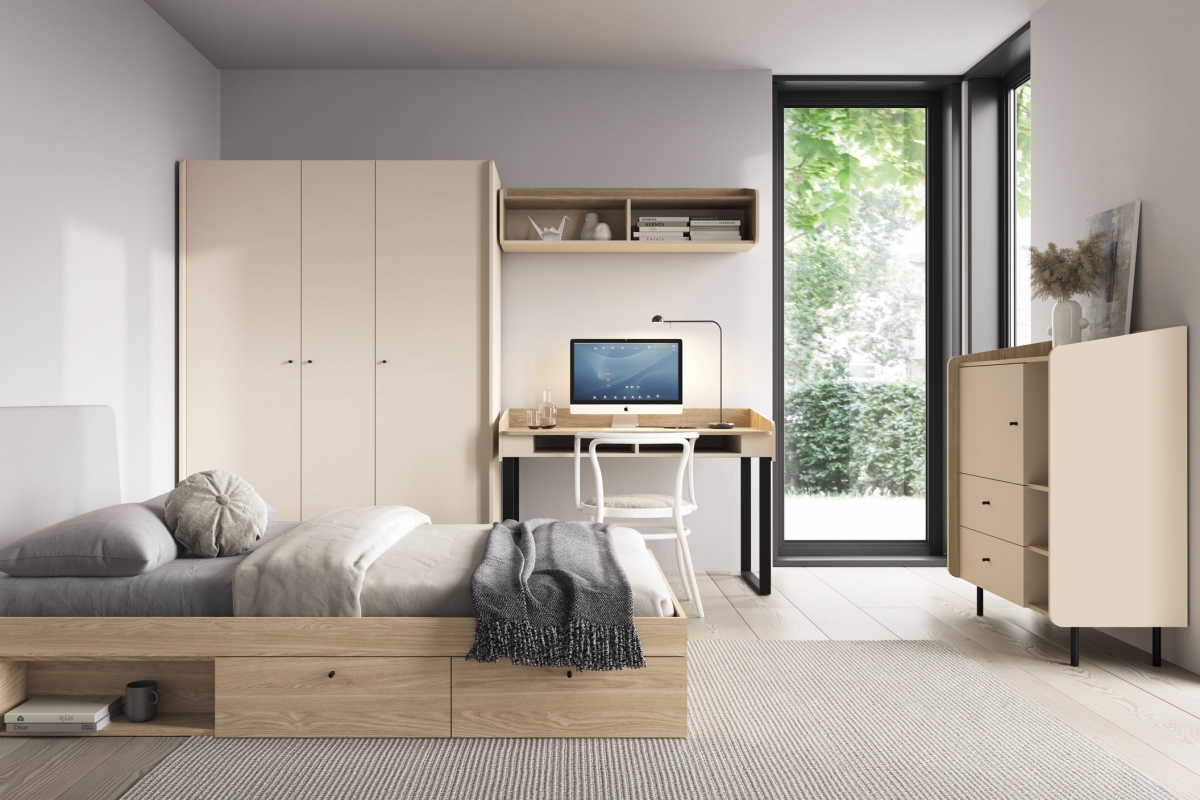 Komoda Alessio 95 cm - béžová / dub olejovaný Komoda Alessio 9 so zásuvkami 95 cm - Béžová Pieskový / Dub olejowany