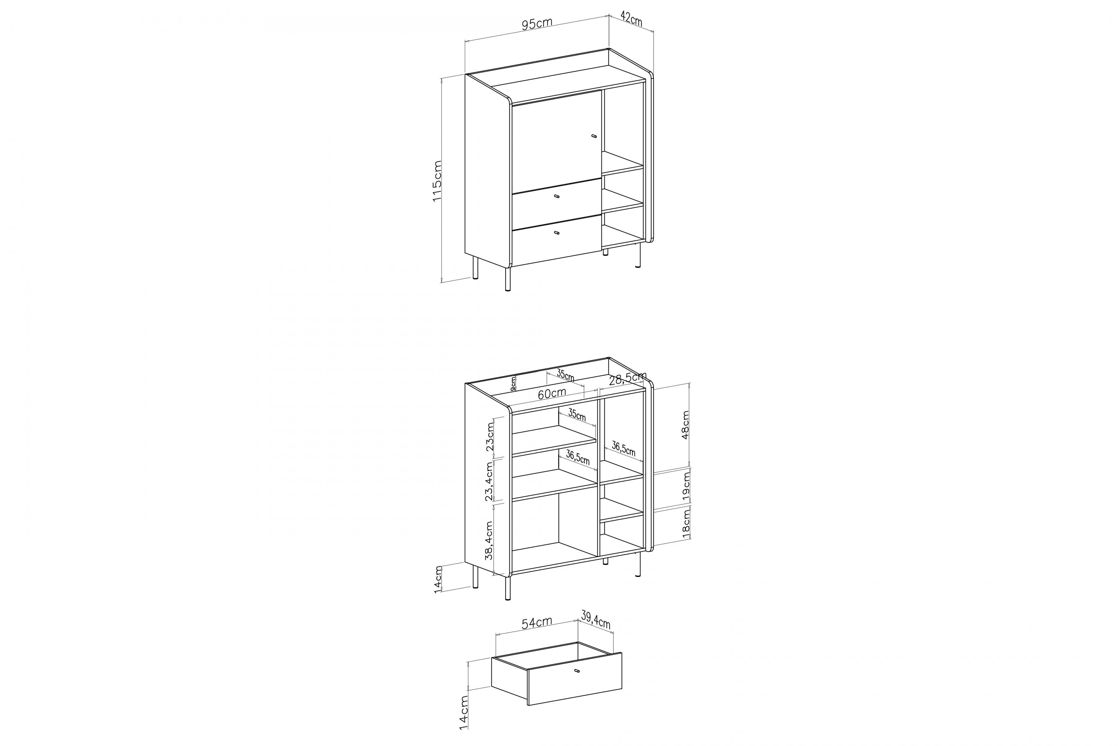 Komoda se zásuvkami Alessio 95 cm - eukaliptus / dub baltic dune Komoda Alessio 9 se zásuvkami 95 cm - eukaliptus / dub olejowany
