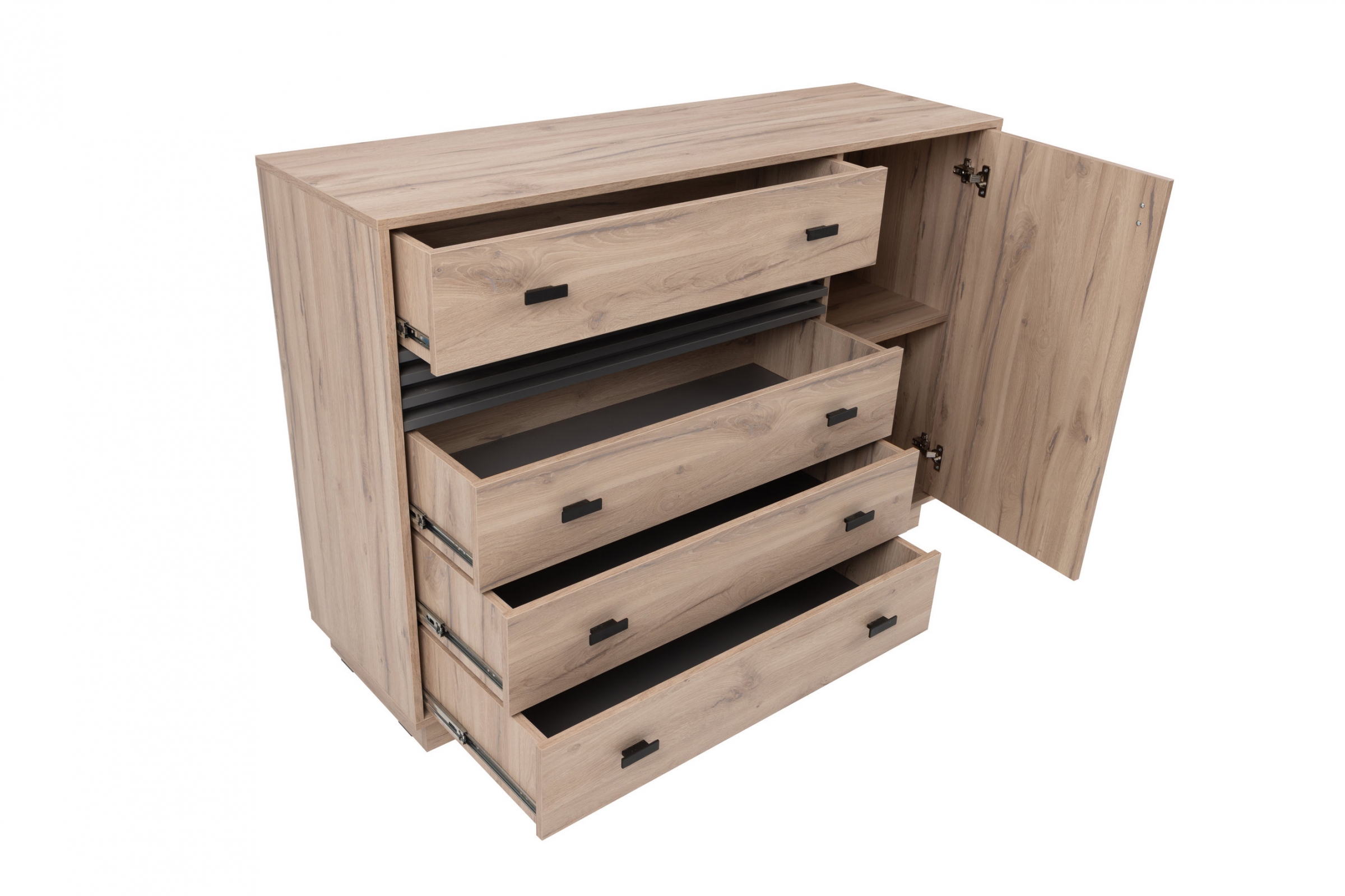 Komoda Allmo AL17 135 cm so zásuvkami - dub estana / antracit Komoda Allmo AL17 so zásuvkami 135 cm - Dub estana / Antracytová