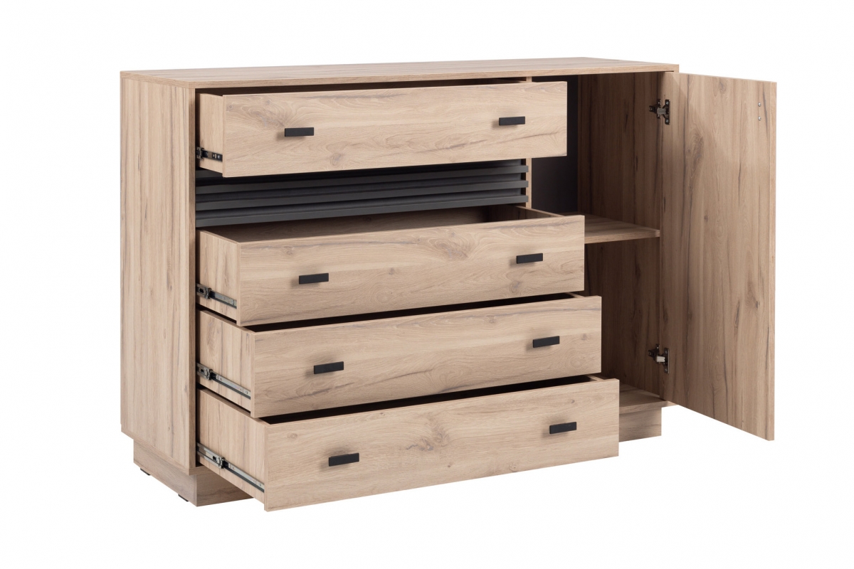 Komoda Allmo AL17 135 cm so zásuvkami - dub estana / antracit Komoda Allmo AL17 so zásuvkami 135 cm - Dub estana / Antracytová