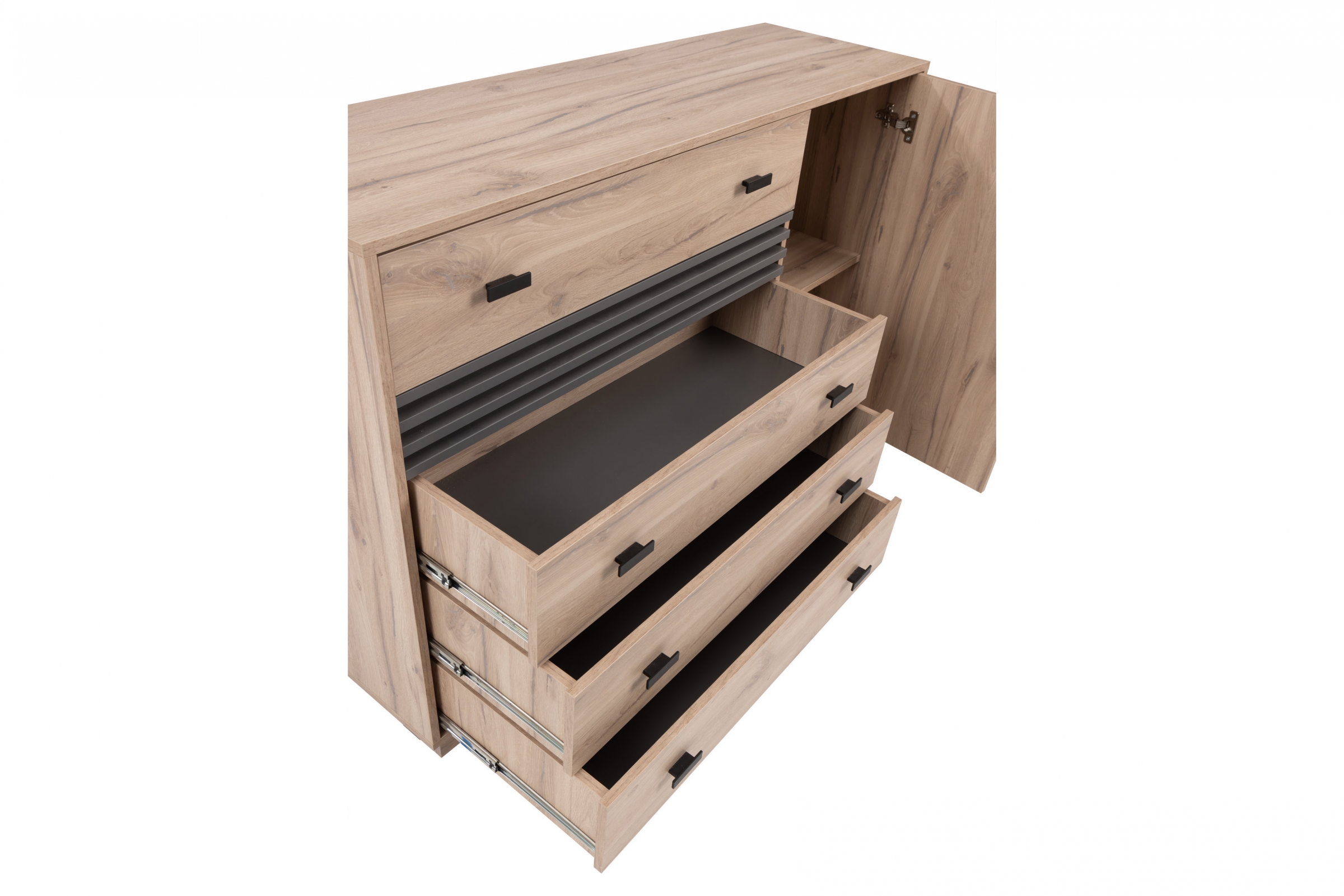 Komoda Allmo AL17 135 cm so zásuvkami - dub estana / antracit Komoda Allmo AL17 so zásuvkami 135 cm - Dub estana / Antracytová