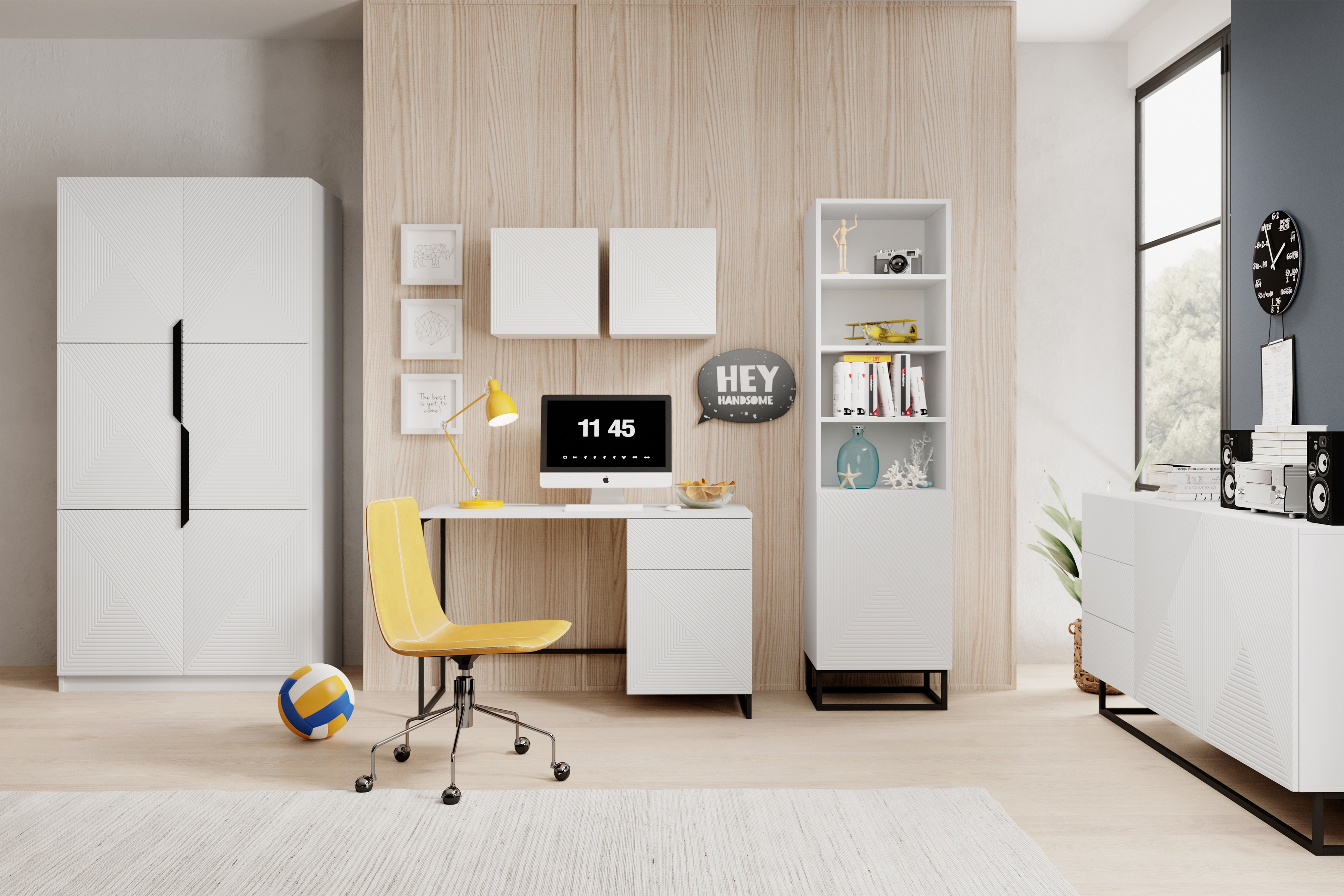 Komoda Asha 167 cm na čiernom podstavci - biely mat Komoda Asha 167 cm so zásuvkami i metalowymi nogami - biely mat