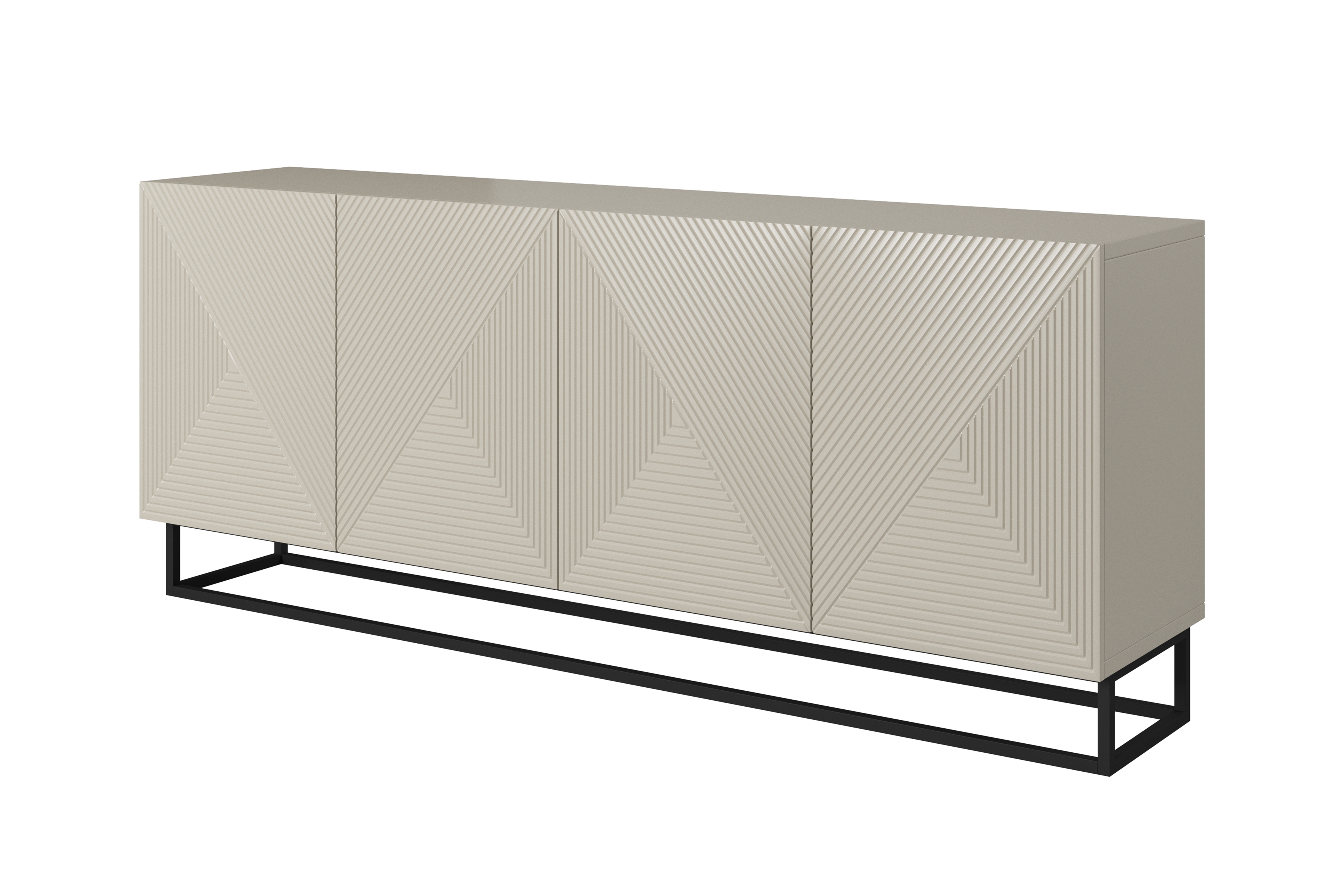 Komoda Asha 200 cm na čiernom kovovom ráme - kašmírová Komoda Asha 200 cm s frézovaným frontom i metalowym, čiernym stelazem - kašmír