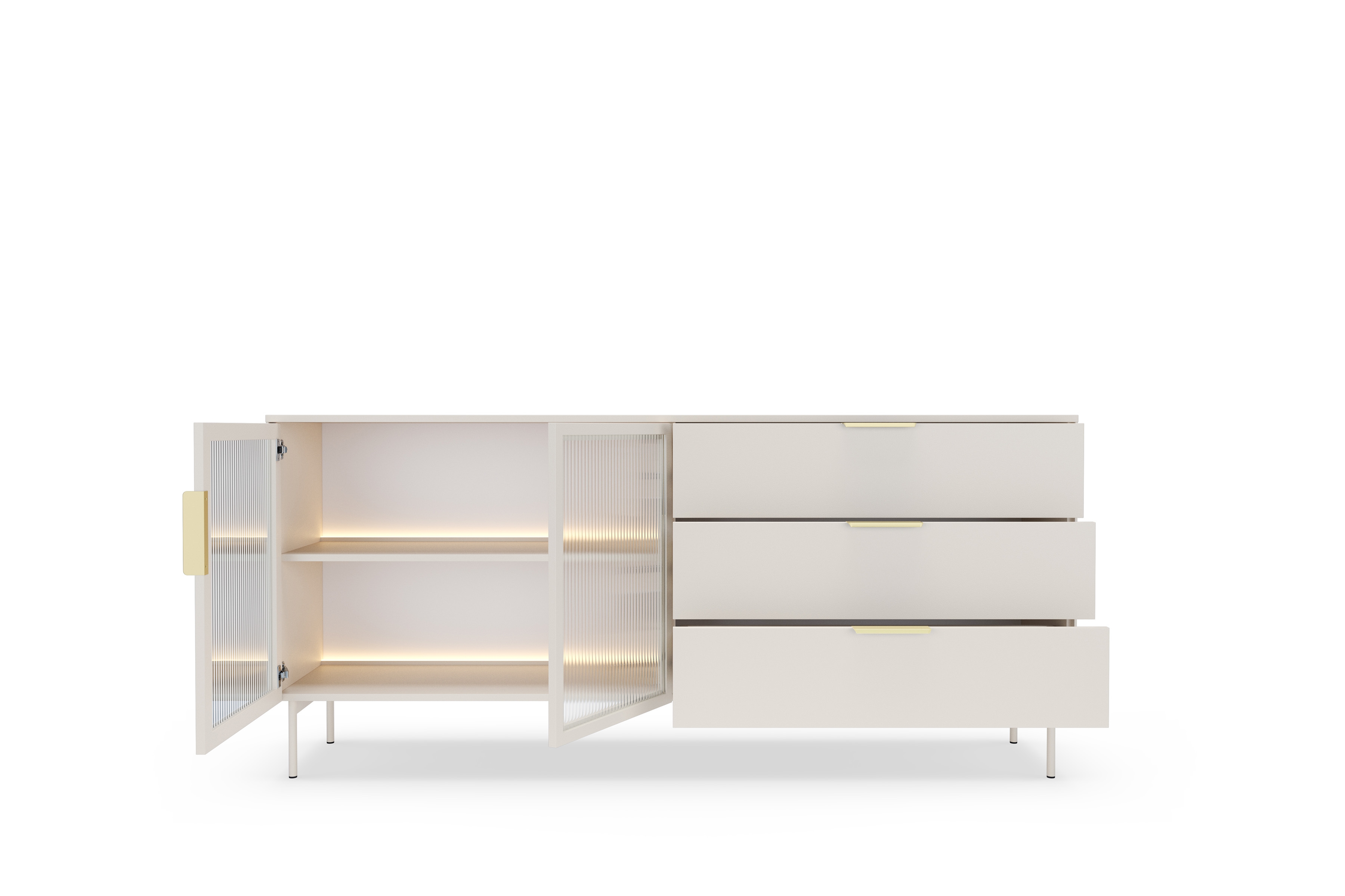 Komoda Auri 181 cm so zásuvkami a osvetlením - kašmír Komoda Auri 181 cm so zásuvkami i oswietleniem - kašmír