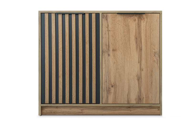 Komoda Bali 94 cm s lamelami - dub wotan / černá Komoda Bali Lux D2 94 cm z lamelami - Dub wotan / Černý