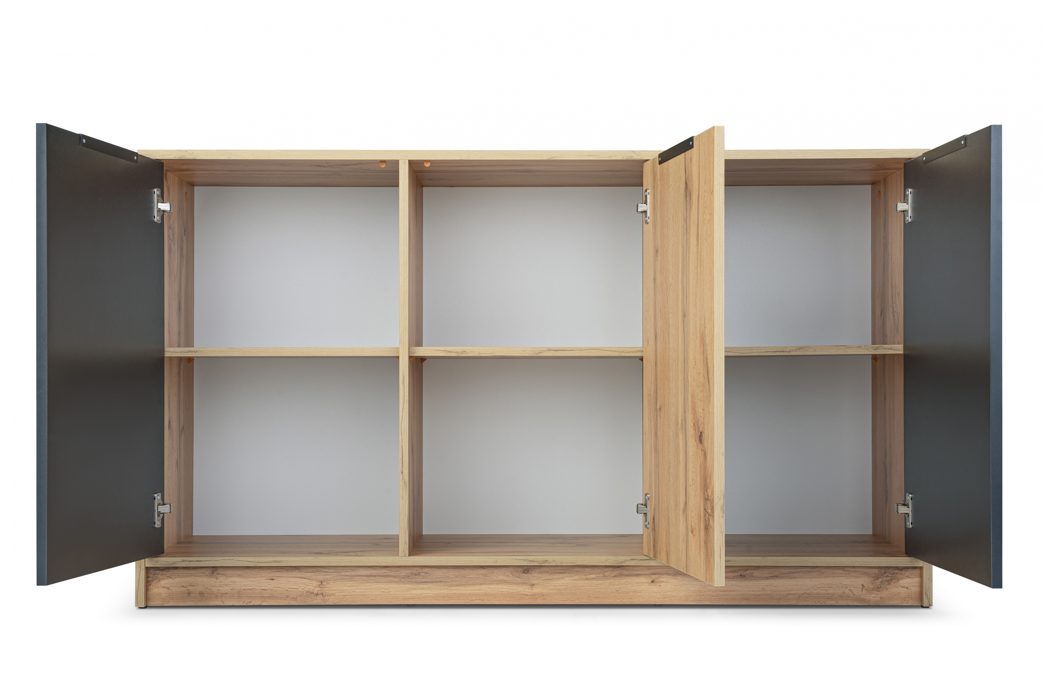 Komoda Bali 138 cm s lamelami - dub wotan / černá Komoda Bali Lux D3 138 cm z lamelami - Dub wotan / Černý