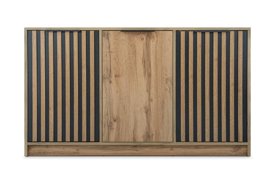 Komoda Bali 138 cm s lamelami - dub wotan / černá Komoda Bali Lux D3 138 cm z lamelami - Dub wotan / Černý