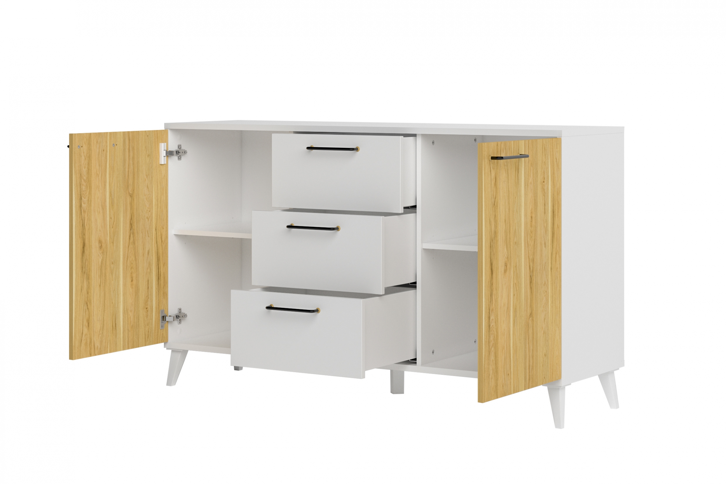 Komoda Barris 45 se zásuvkami 140 cm - americký ořech byant / bílý mat Komoda Barris 45 s zásuvkami 140 cm - Ořech americký byant/Bílý mat