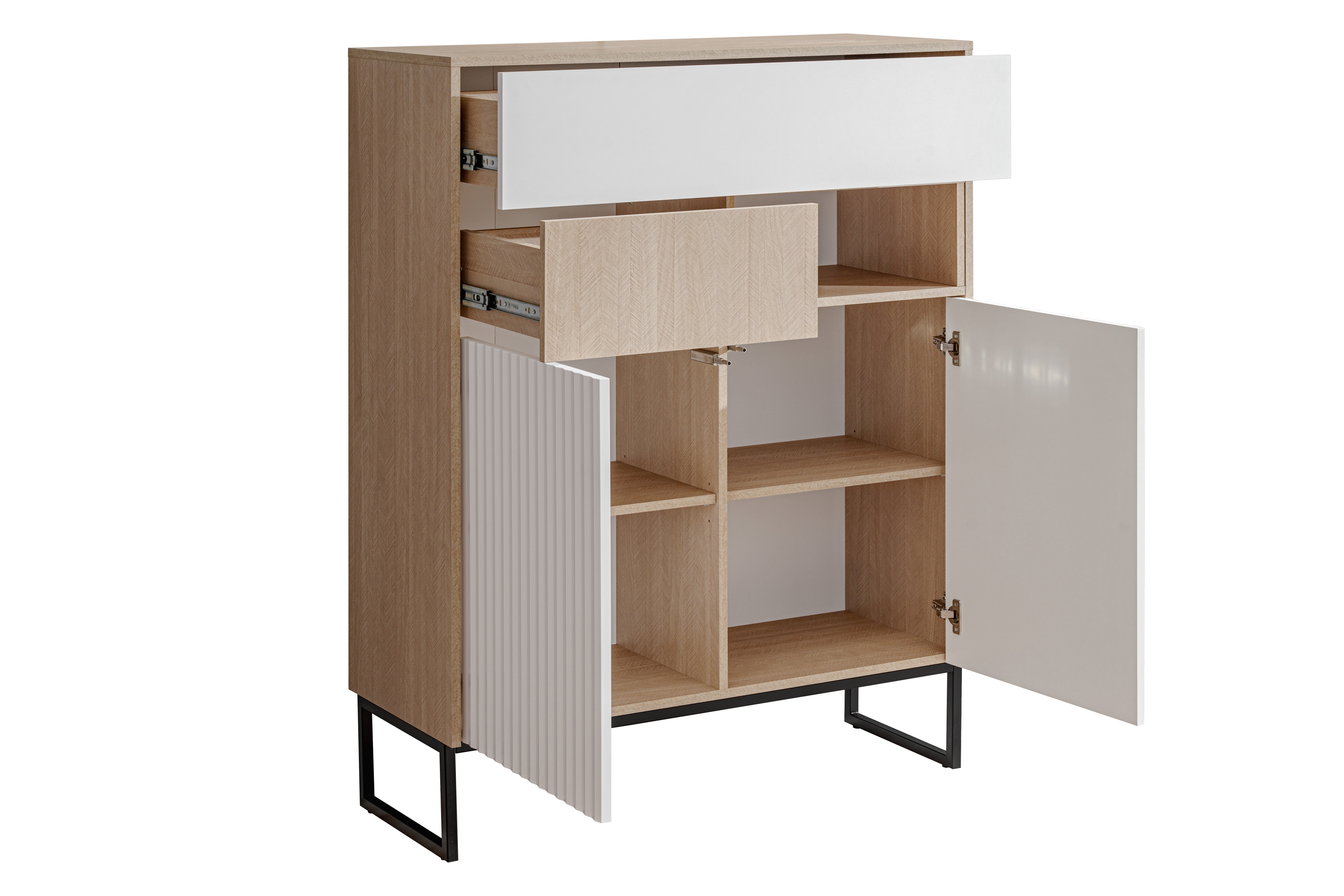 Komoda Bliwon 100 cm so zásuvkami - jodeľka scandi / biely mat Komoda Bliwon K01 so zásuvkami 100 cm - jodelka scandi / biely mat