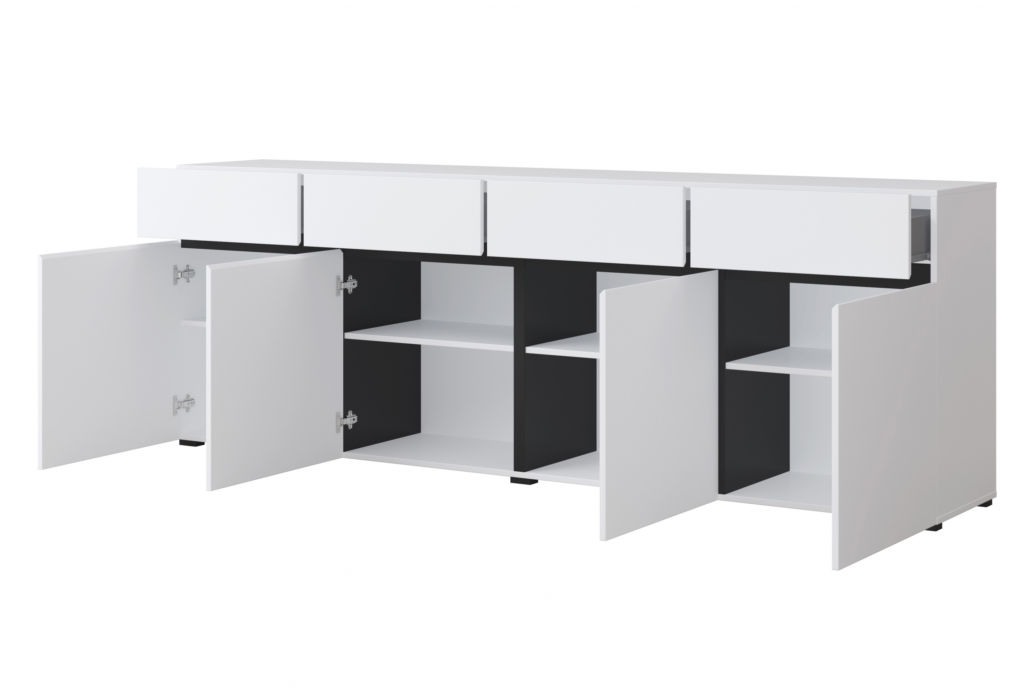 Komoda Cross 225 cm so 4 zásuvkami - biela / čierna Komoda Cross 25 so zásuvkami 225 cm - biela / čierny