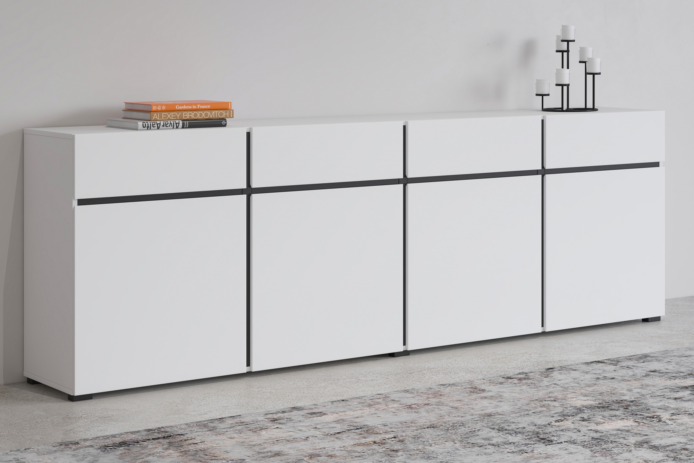 Komoda Cross 225 cm so 4 zásuvkami - biela / čierna Komoda Cross 25 so zásuvkami 225 cm - biela / čierny