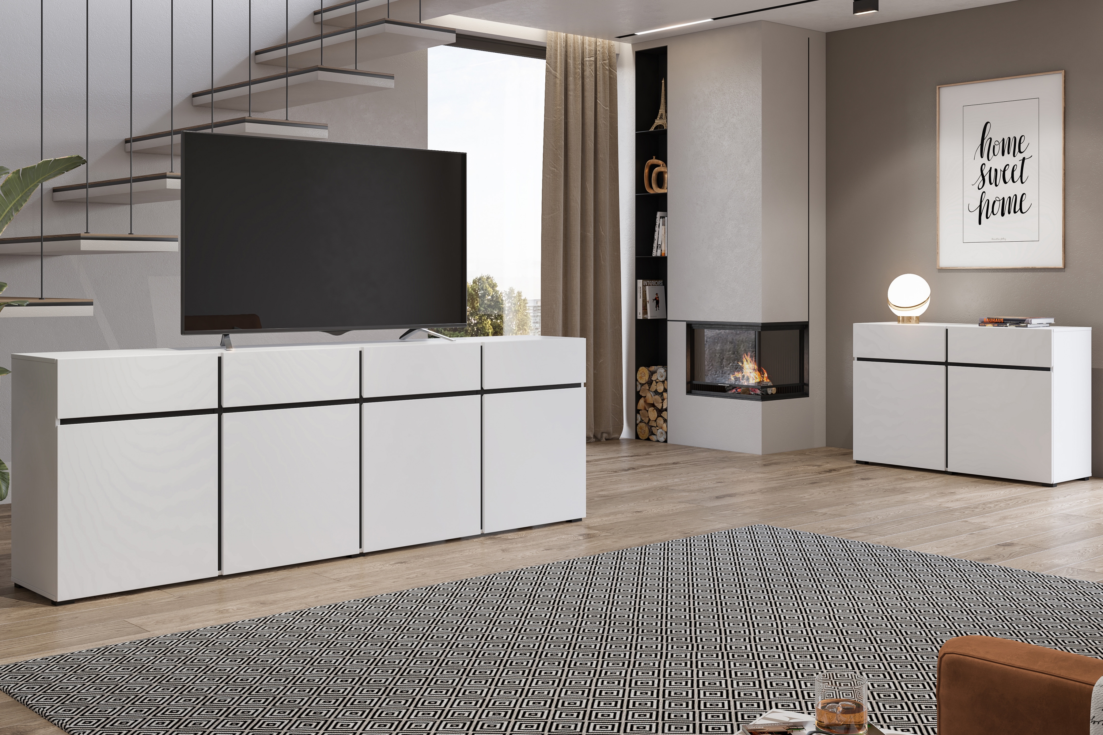 Komoda Cross 225 cm so 4 zásuvkami - biela / čierna Komoda Cross 25 so zásuvkami 225 cm - biela / čierny