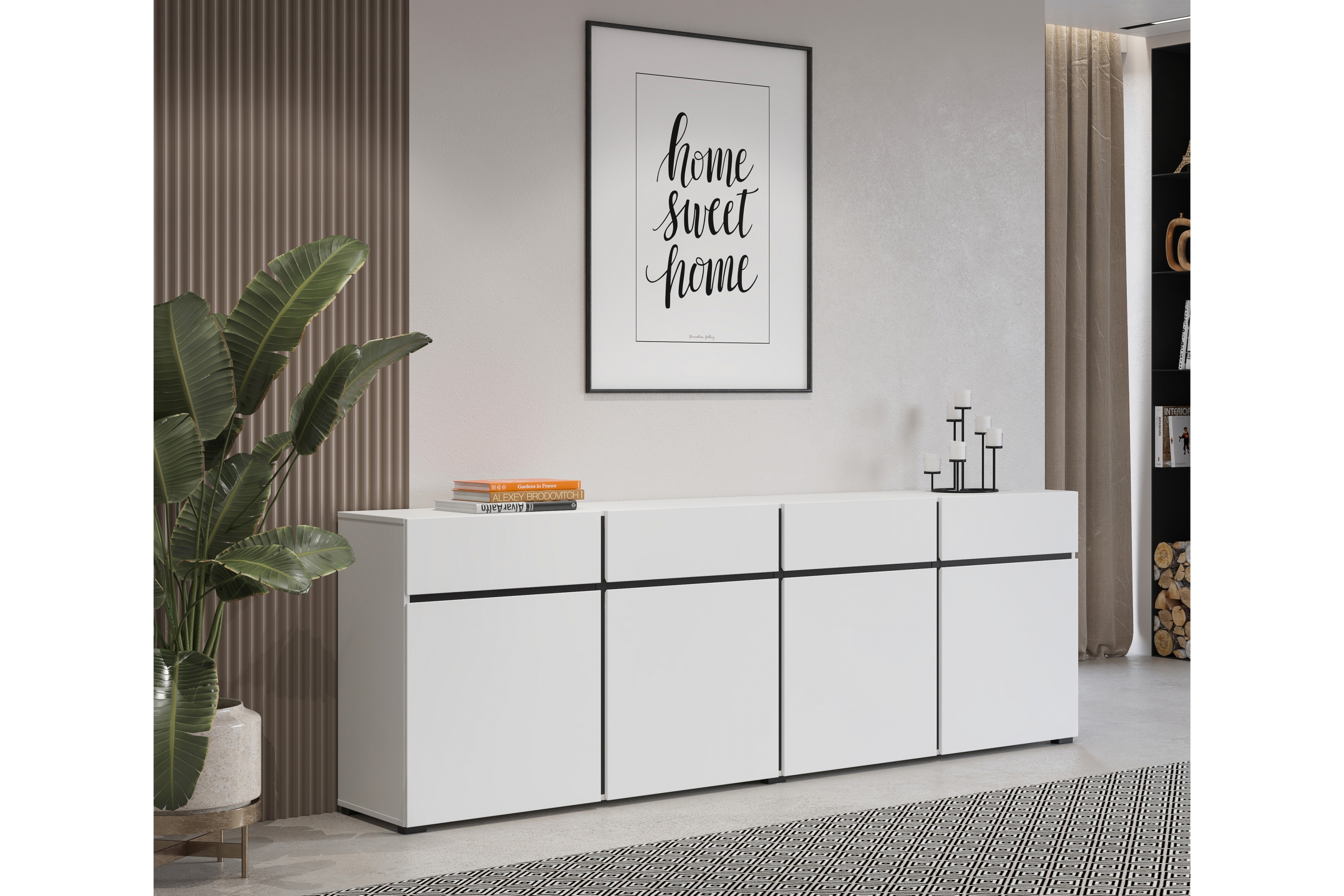 Komoda Cross 225 cm so 4 zásuvkami - biela / čierna Komoda Cross 25 so zásuvkami 225 cm - biela / čierny