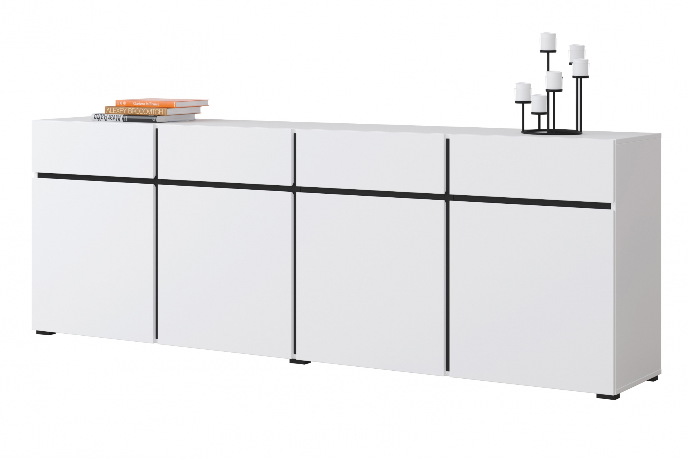 Komoda Cross 225 cm so 4 zásuvkami - biela / čierna Komoda Cross 25 so zásuvkami 225 cm - biela / čierny