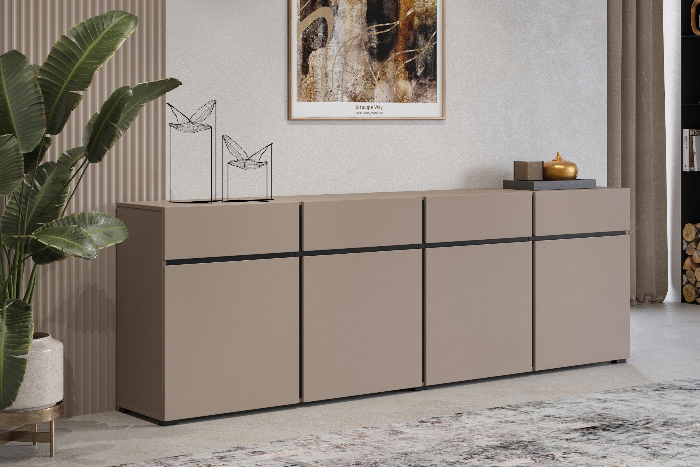 Komoda Cross 225 cm se zásuvkami - congo / černá Komoda Cross 25 s zásuvkami 225 cm - congo / Černý