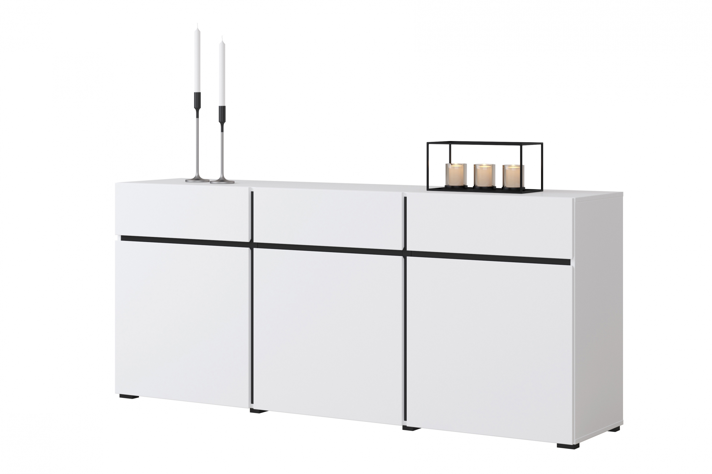 Komoda Gramon 180 cm se zásuvkami - bílá / černá Komoda Cross 43 s zásuvkami 180 cm - bílý / černý