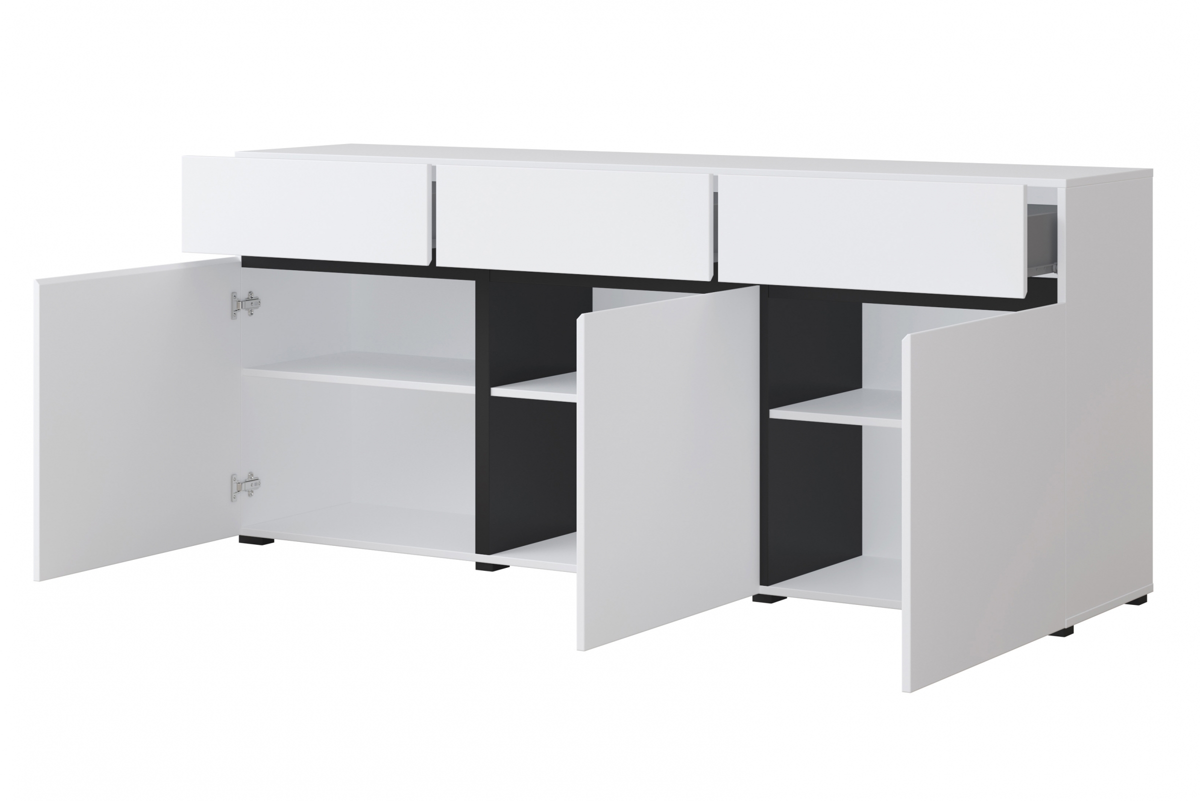 Komoda Gramon 180 cm se zásuvkami - bílá / černá Komoda Cross 43 s zásuvkami 180 cm - bílý / černý