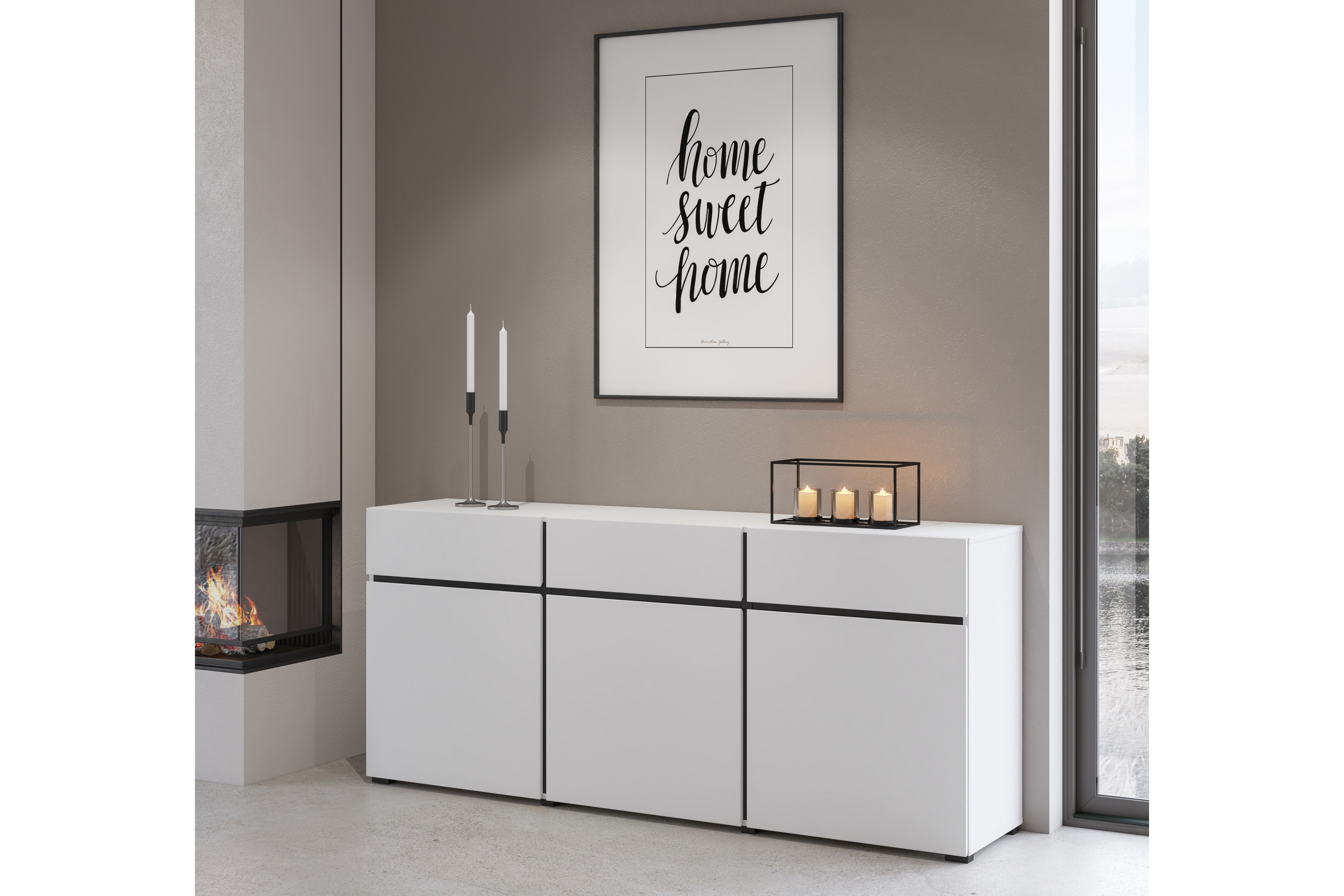 Komoda Gramon 180 cm se zásuvkami - bílá / černá Komoda Cross 43 s zásuvkami 180 cm - bílý / černý