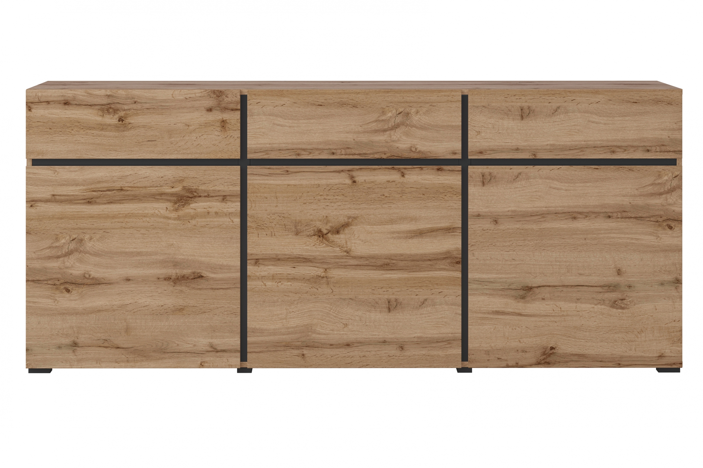 Komoda Cross 180 cm se zásuvkami - dub wotan / černá Komoda Cross 43 s zásuvkami 180 cm - Dub wotan / Černý