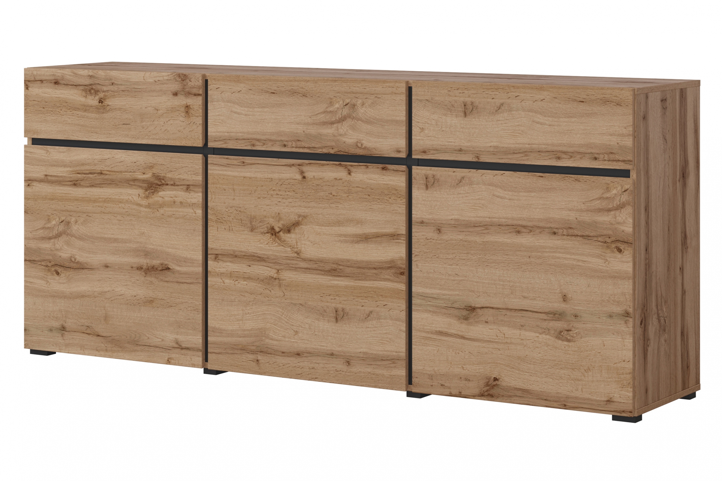 Komoda Cross 180 cm se zásuvkami - dub wotan / černá Komoda Cross 43 s zásuvkami 180 cm - Dub wotan / Černý