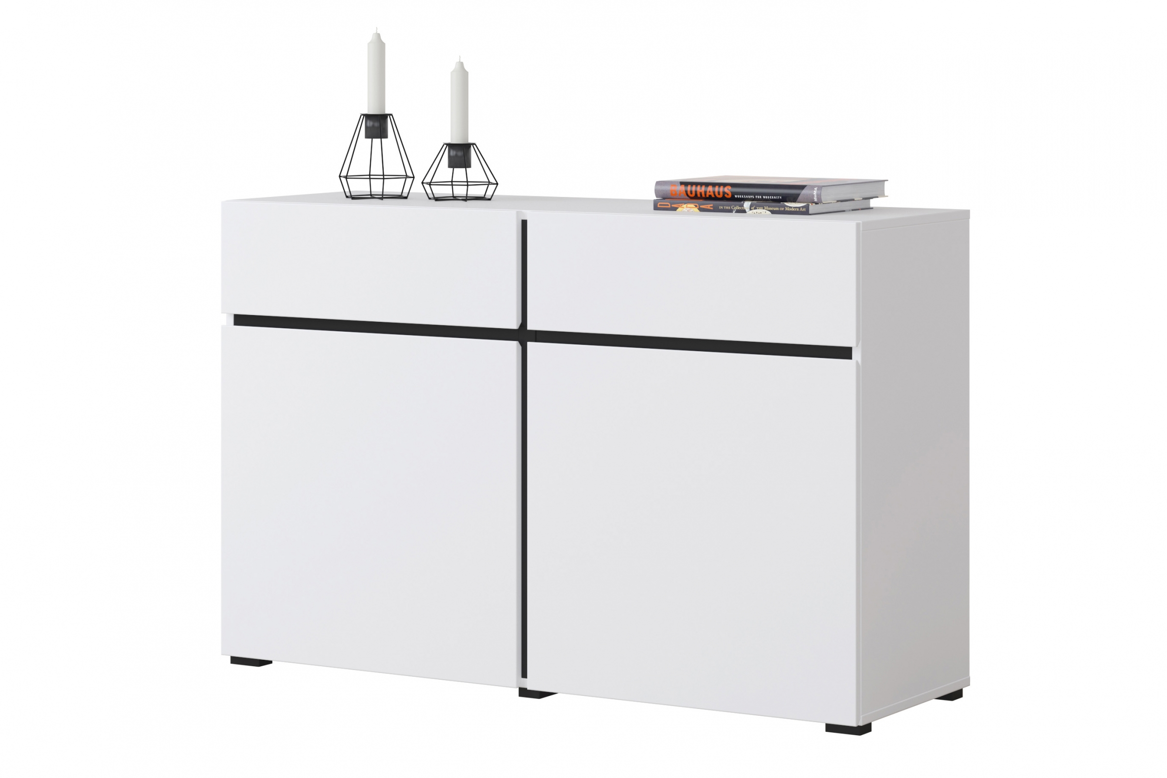 Komoda Cross 119 cm s 2 zásuvkami - biela / čierna Komoda Cross 45 so zásuvkami 119 cm - biela / čierny