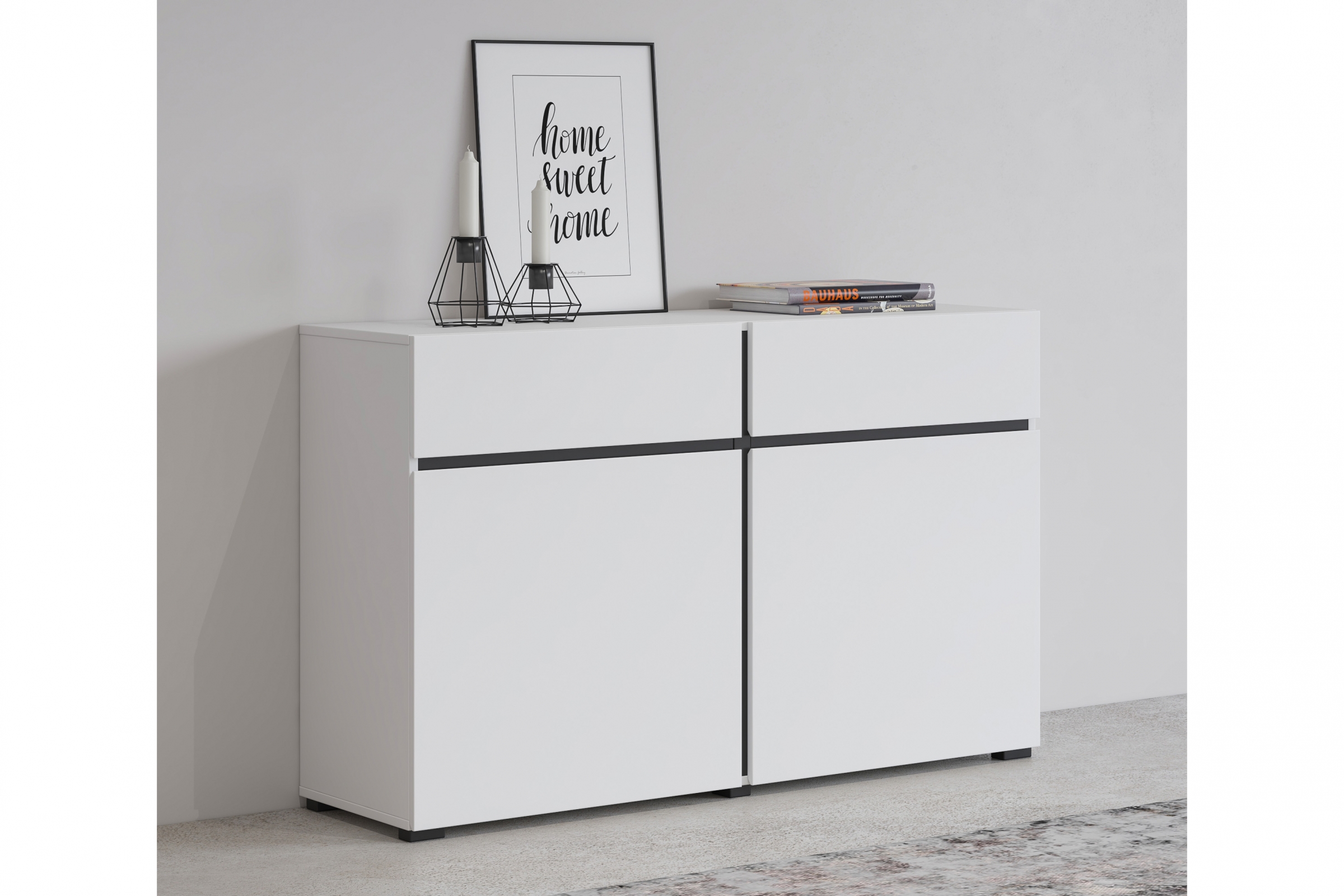 Komoda Cross 119 cm s 2 zásuvkami - biela / čierna Komoda Cross 45 so zásuvkami 119 cm - biela / čierny