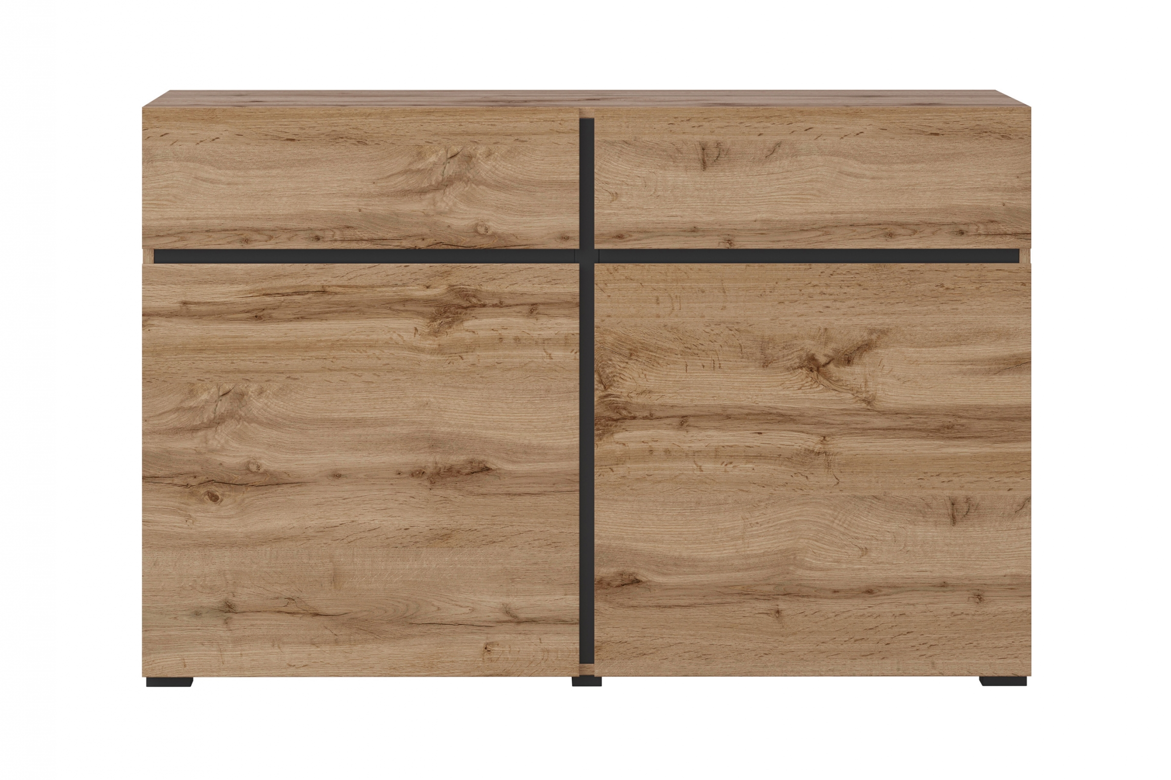 Komoda Cross 119 cm s 3 zásuvkami - dub wotan / čierna Komoda Cross 45 so zásuvkami 119 cm - Dub wotan / Čierny