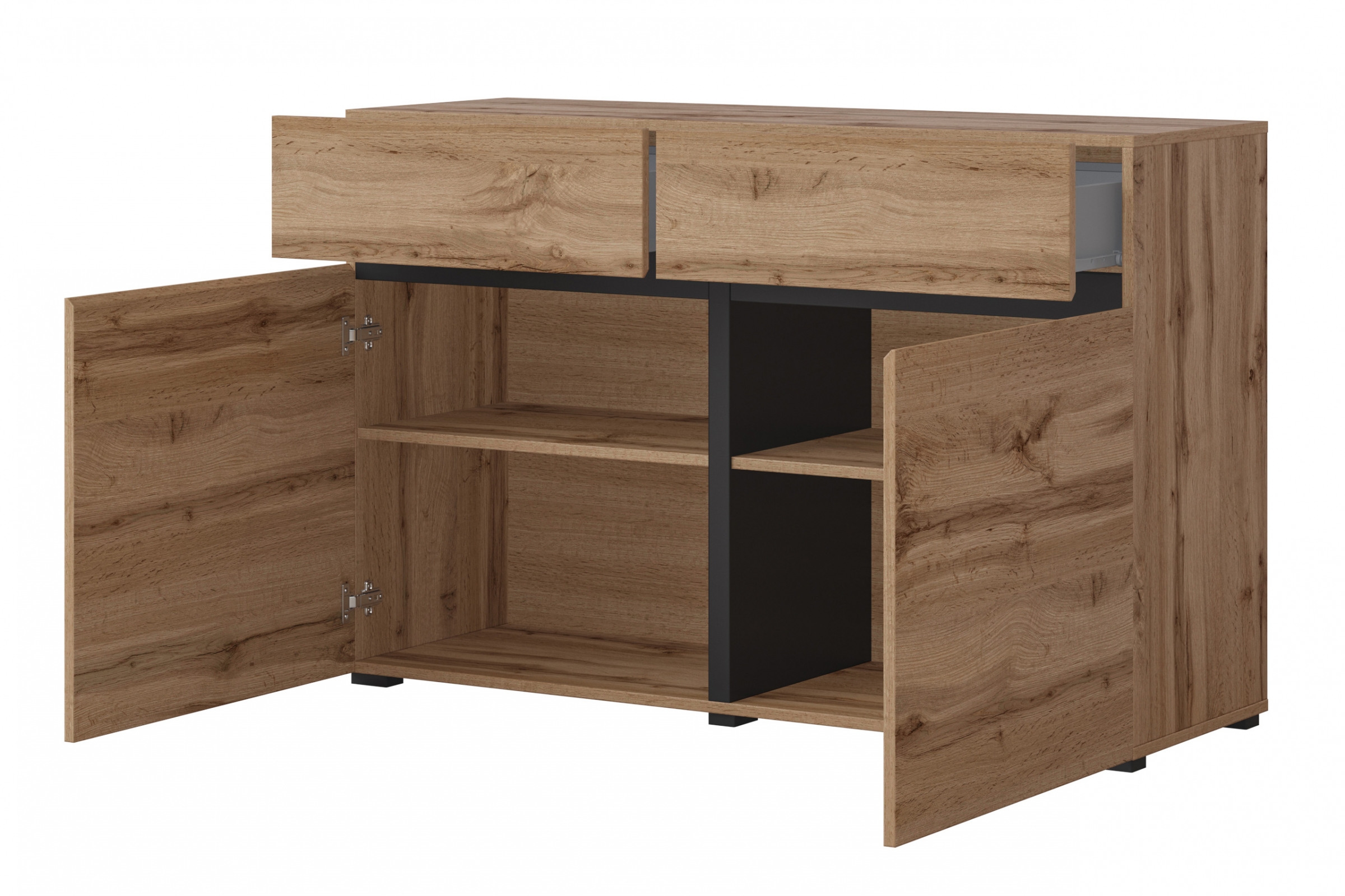Komoda Cross 119 cm s 3 zásuvkami - dub wotan / čierna Komoda Cross 45 so zásuvkami 119 cm - Dub wotan / Čierny