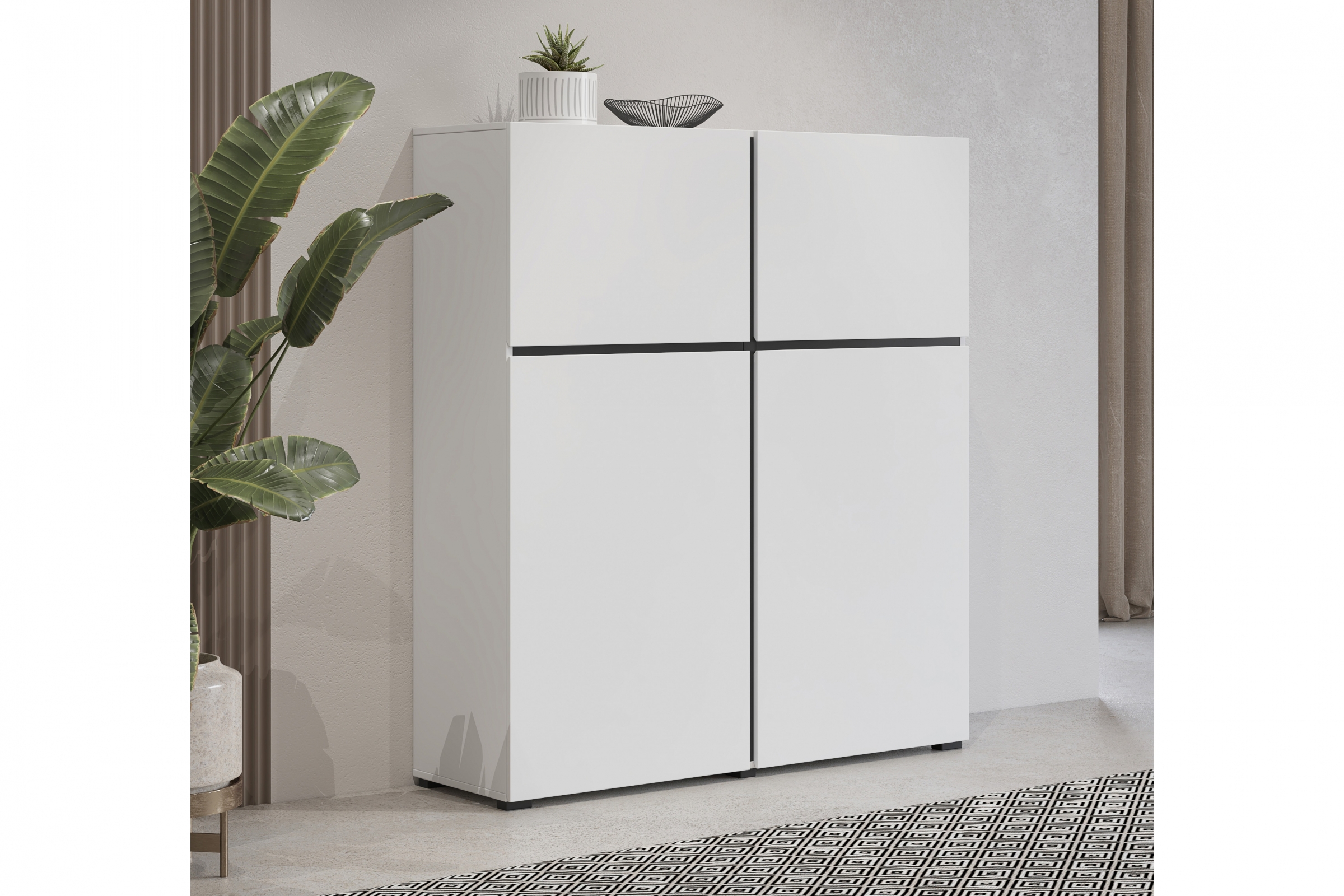 Vysoká komoda Cross 119 cm - biela / čierna Komoda Cross 76 - 119 cm - biela / čierny