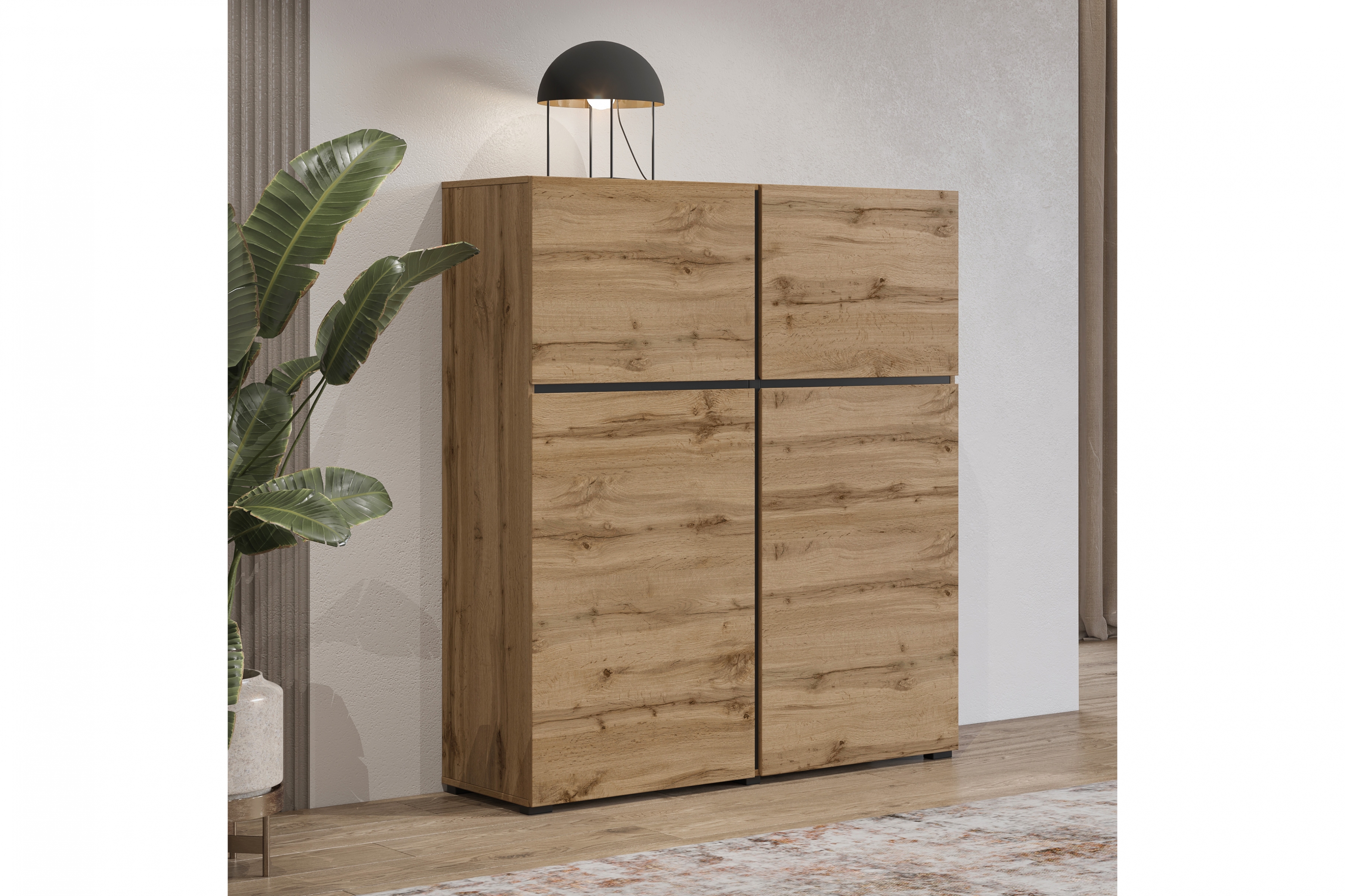 Vysoká komoda Cross 119 cm - dub wotan / čierna Komoda Cross 76 - 119 cm - Dub wotan / Čierny