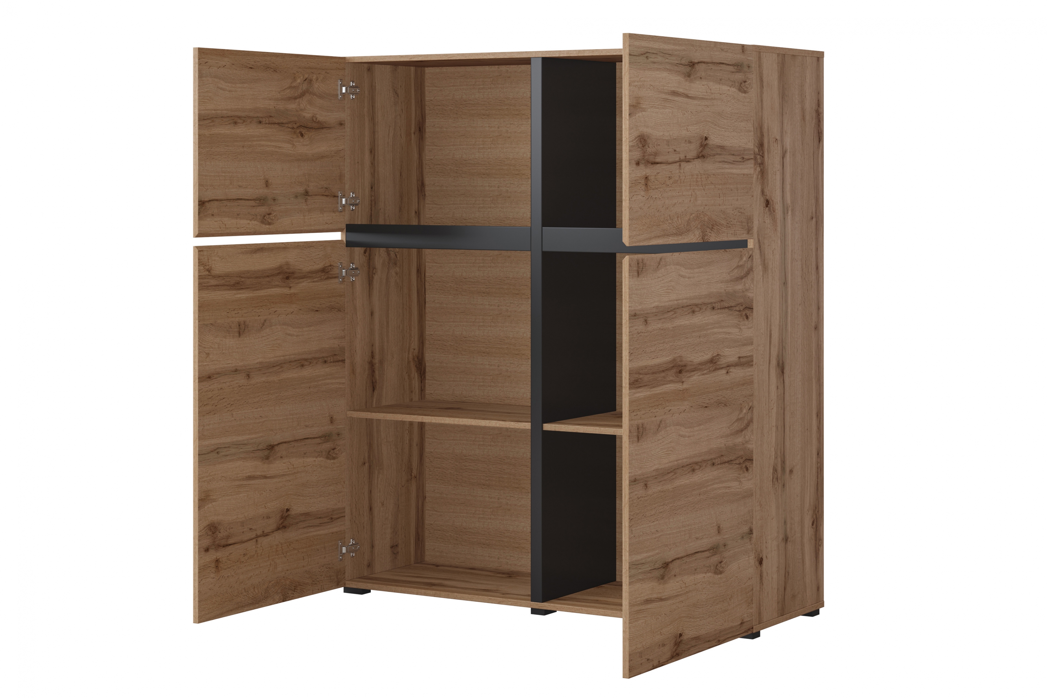 Vysoká komoda Cross 119 cm - dub wotan / čierna Komoda Cross 76 - 119 cm - Dub wotan / Čierny