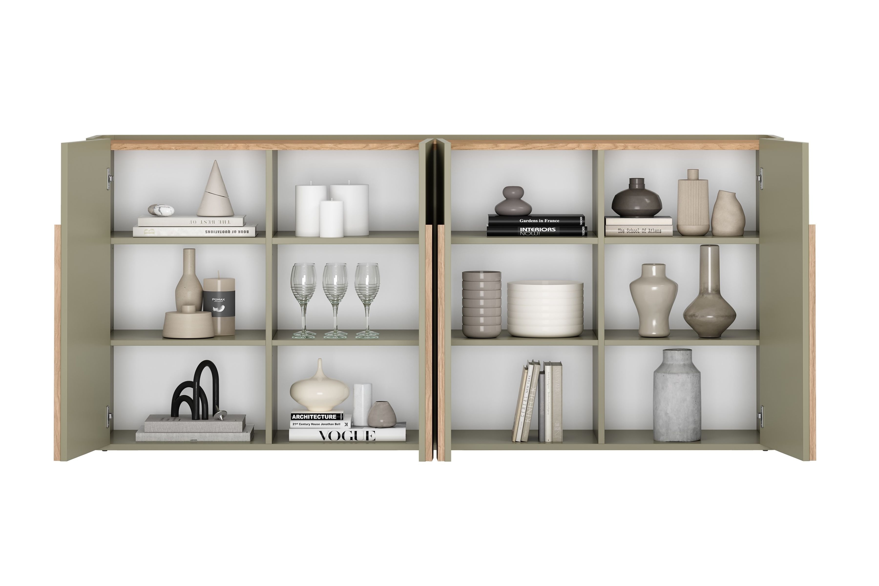 Štvordverová komoda Amilio 200 cm - eukalyptus / dub baltic dune / úchytky dub prírodný Štvordverová Komoda Amilio 200 cm - eukaliptus / Dub baltic dune / úchyty Dub prírodné