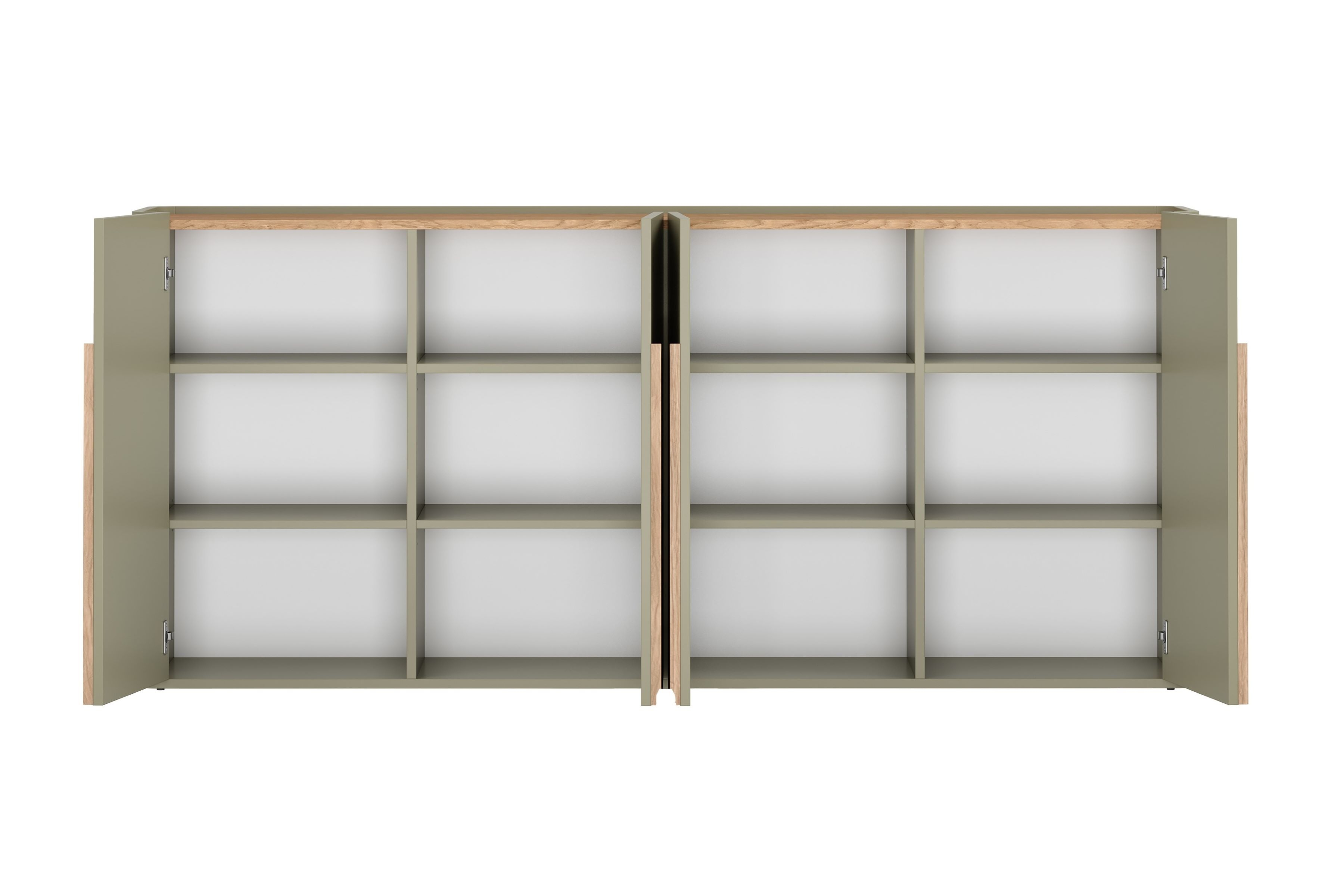 Štvordverová komoda Amilio 200 cm - eukalyptus / dub baltic dune / úchytky dub prírodný Štvordverová Komoda Amilio 200 cm - eukaliptus / Dub baltic dune / úchyty Dub prírodné