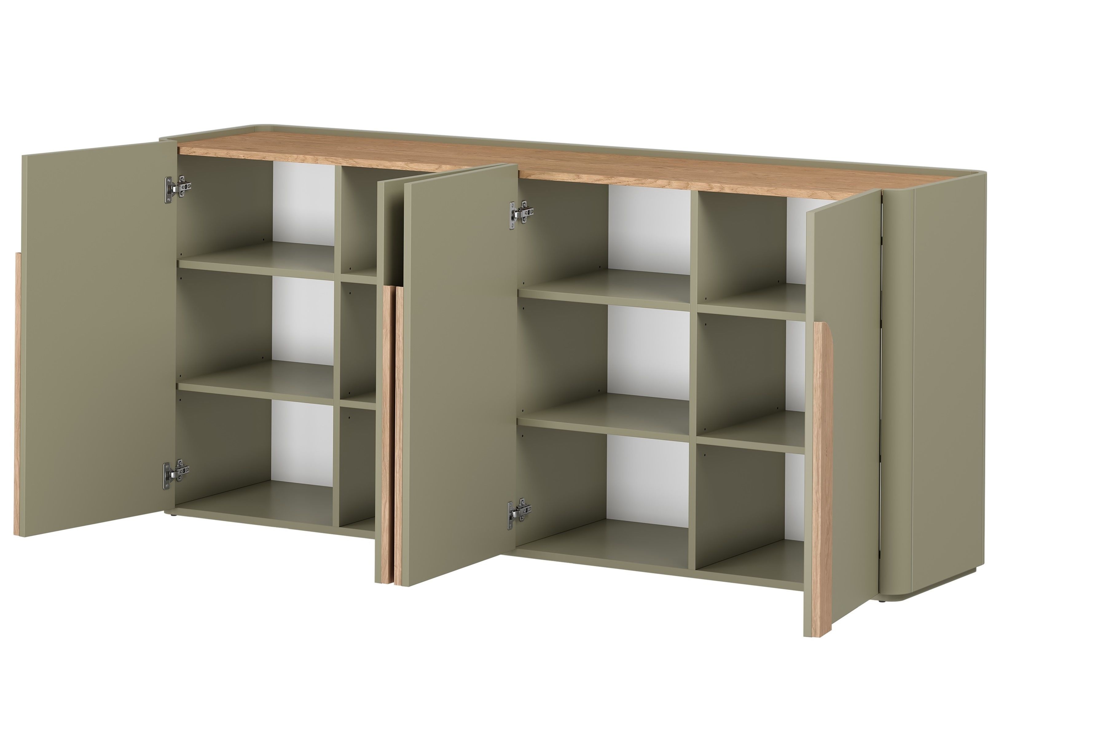 Štvordverová komoda Amilio 200 cm - eukalyptus / dub baltic dune / úchytky dub prírodný Štvordverová Komoda Amilio 200 cm - eukaliptus / Dub baltic dune / úchyty Dub prírodné