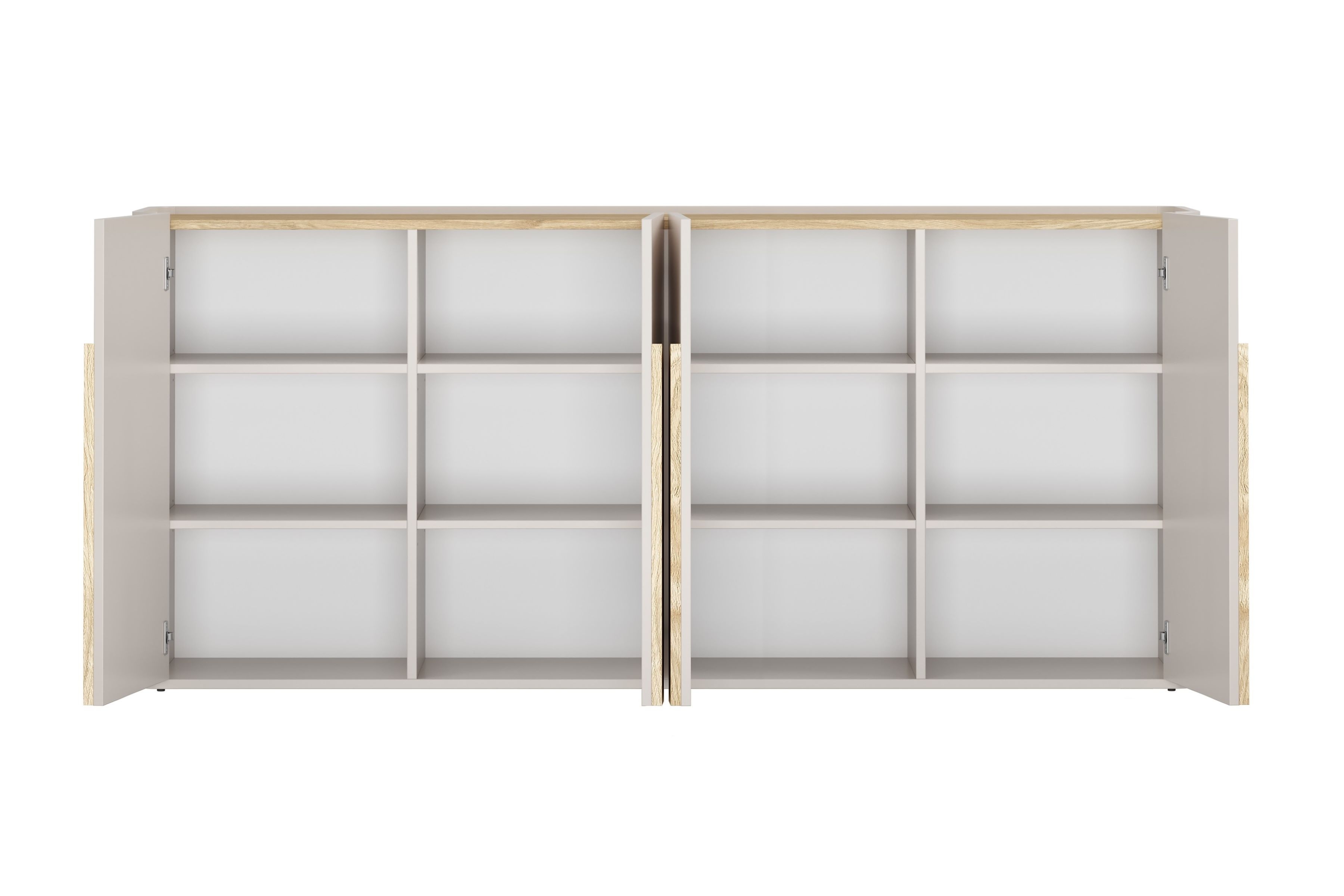 Štvordverová komoda Amilio 200 cm - kašmír / olejovaný dub / úchytky svetlý dub Štvordverová Komoda Amilio 200 cm - kašmír / Dub olejowany / úchyty Svetlý dub