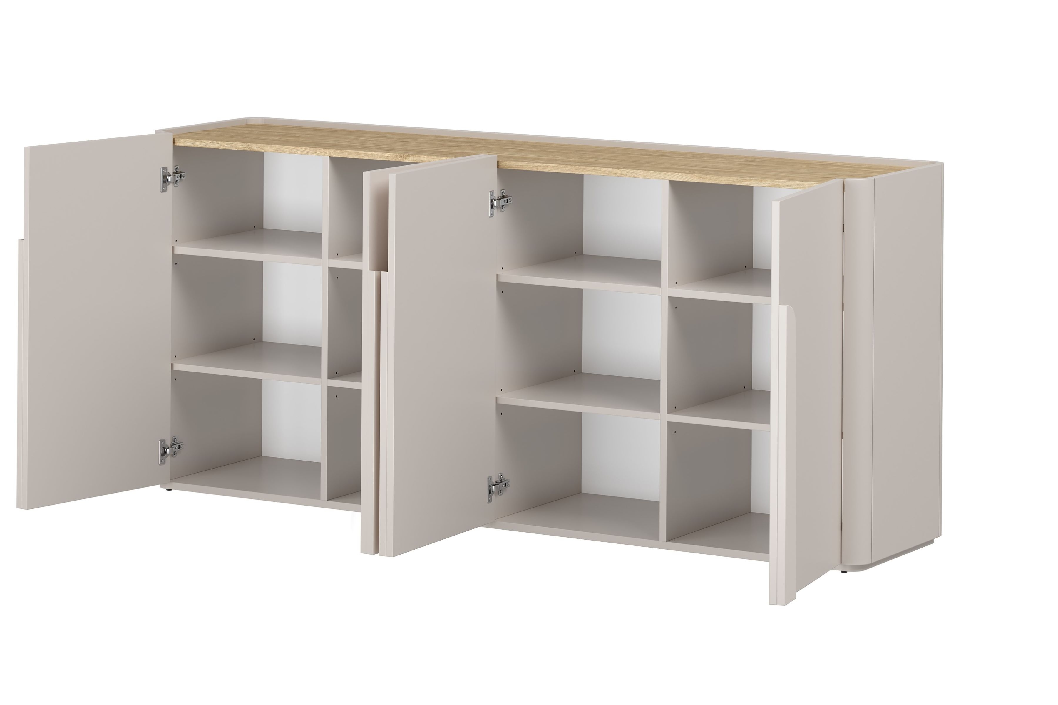 Štvordverová komoda Amilio 200 cm - kašmír / olejovaný dub / úchytky kašmír Štvordverová Komoda Amilio 200 cm - kašmír / Dub olejowany / úchyty kašmír